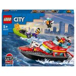 LEGO City 60373 Le bateau des sauvetages des pompiers, Set Flottant, avec Jetpack et 3 Minifigurines