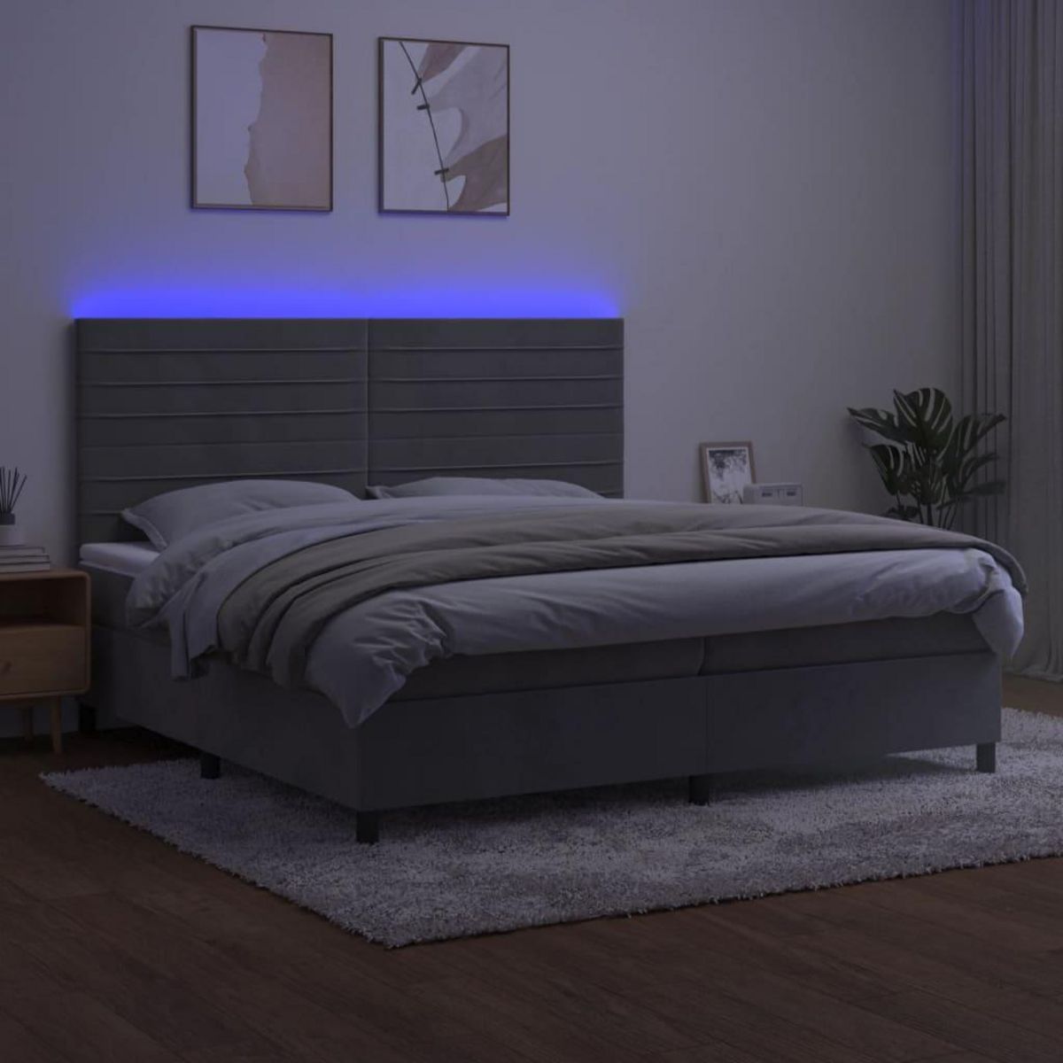VIDAXL Sommier a lattes de lit avec matelas LED Gris clair 200x200 cm