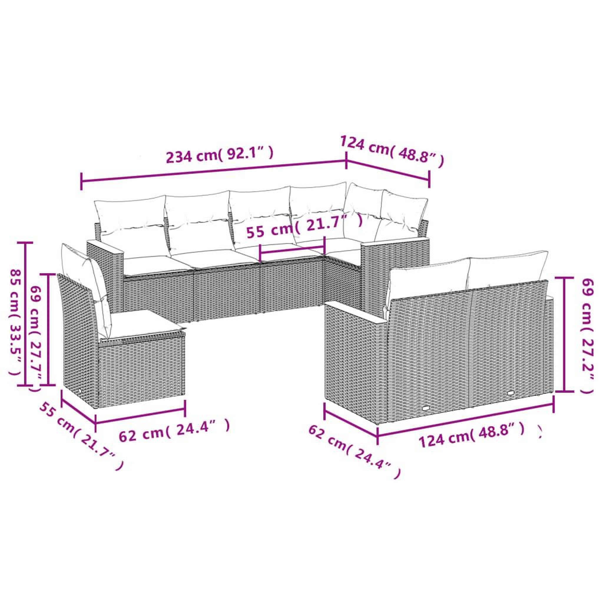 Voir la diapositive 6 : VIDAXL Salon de jardin avec coussins 8pcs melange beige resine tressee