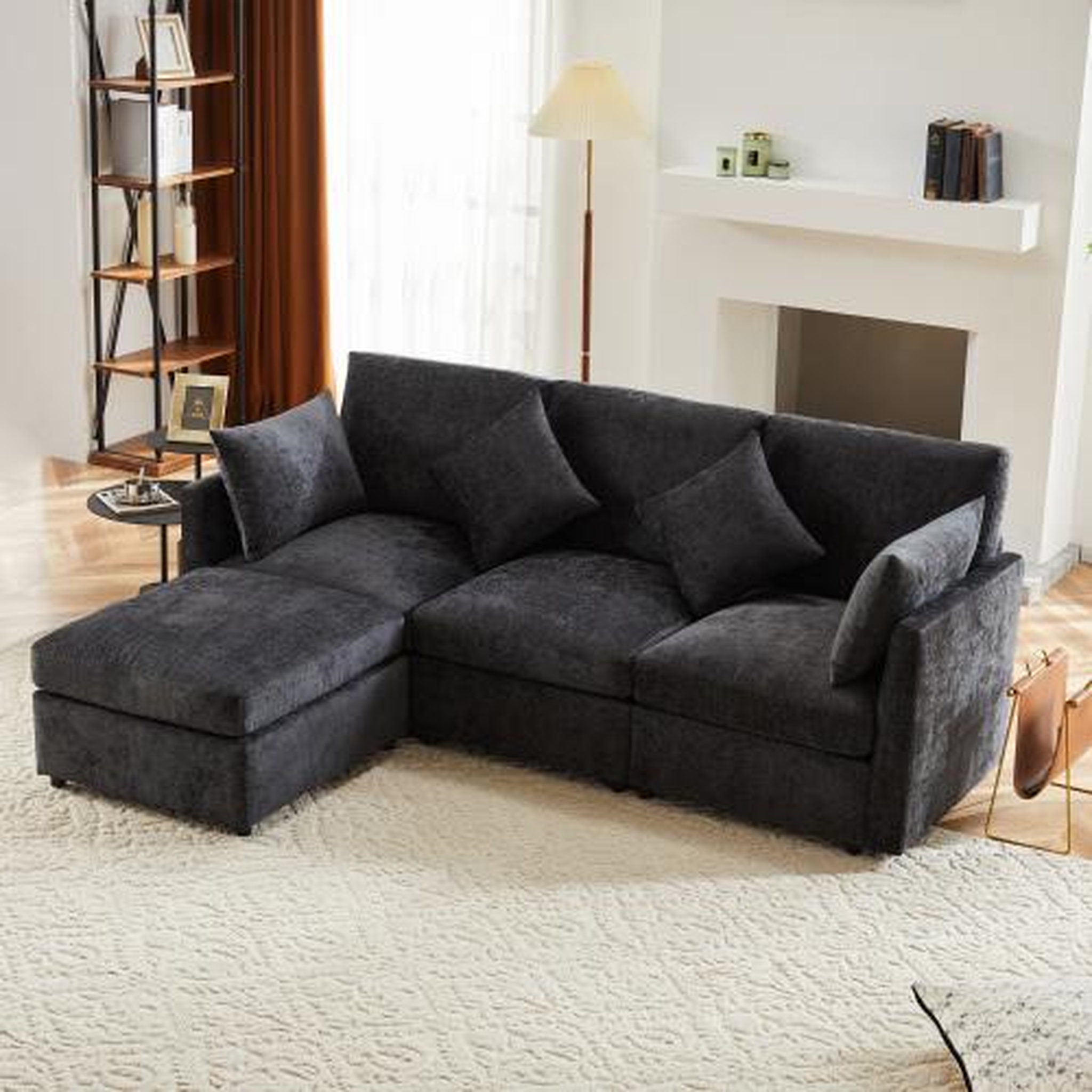 Voir la diapositive 4 : MERAX Canapé d'angle réversible fixe 4 places tissu