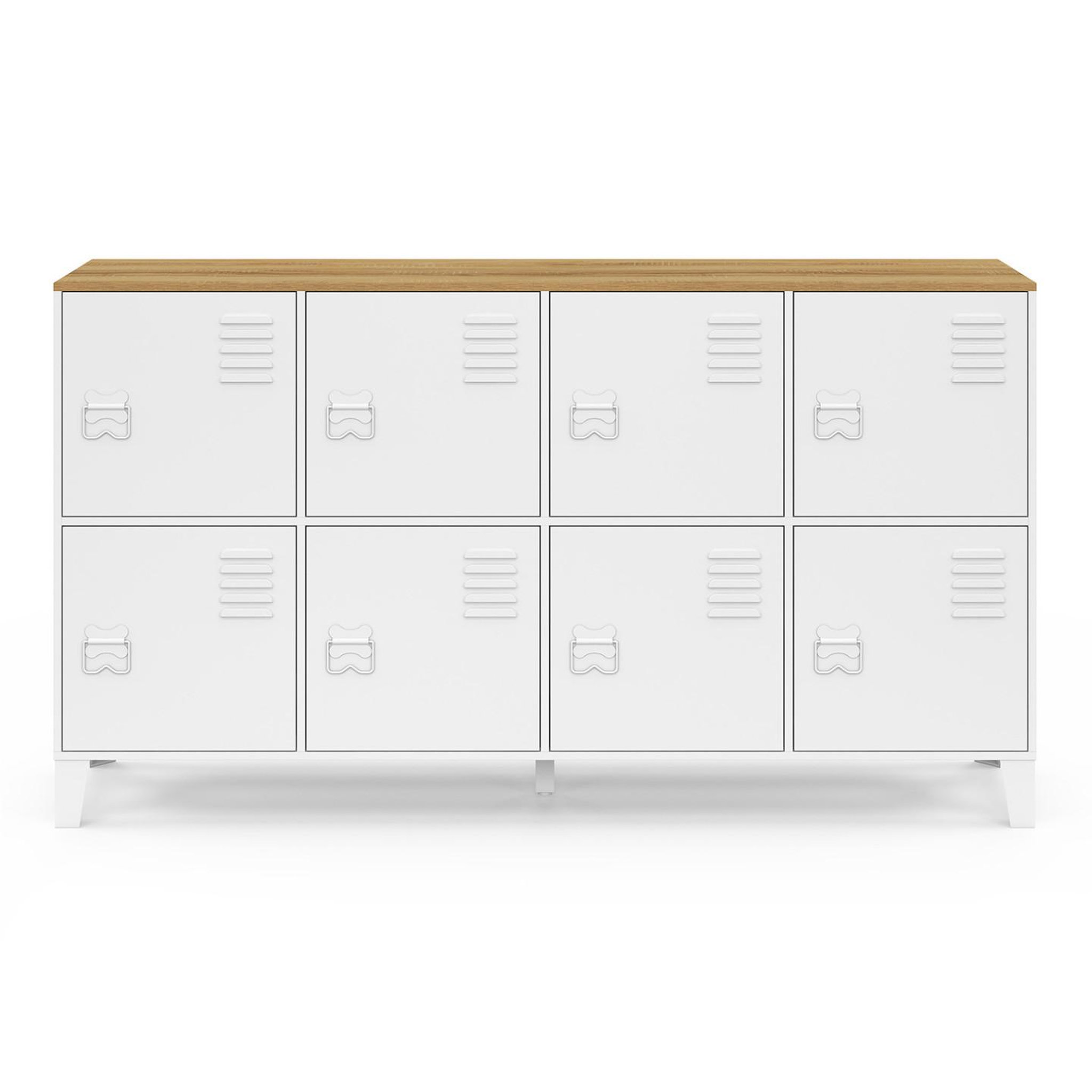 Voir la diapositive 3 : ID MARKET Buffet casier 139 cm ester 8 portes en métal blanc plateau bois design industriel