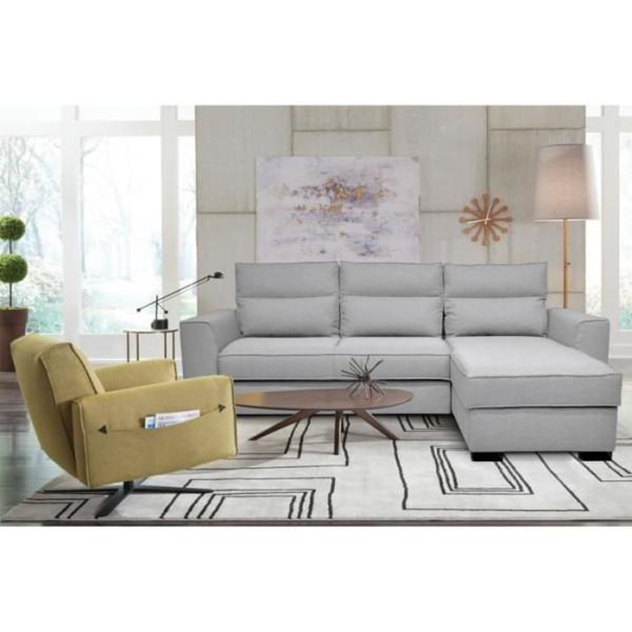 Voir la diapositive 2 : MARKET24 Canapé angle convertible réversible 4 places MONTREAL - Tissu gris clair - L 247 x P 158 x H 92 cm - Fabriqué en France - HEX