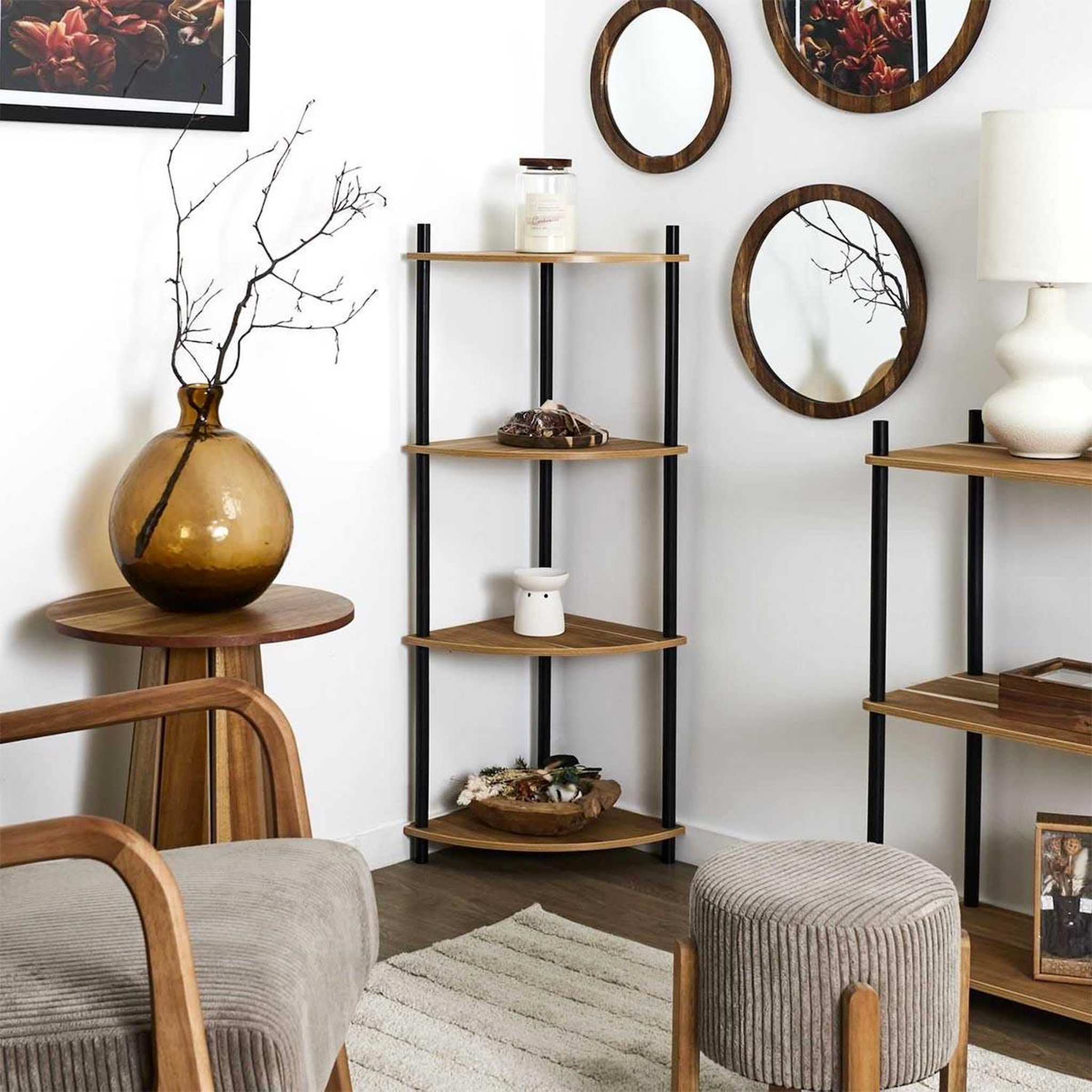 Voir la diapositive 5 : The Home Deco Factory Étagère d'angle 4 niveaux  carol  112cm marron