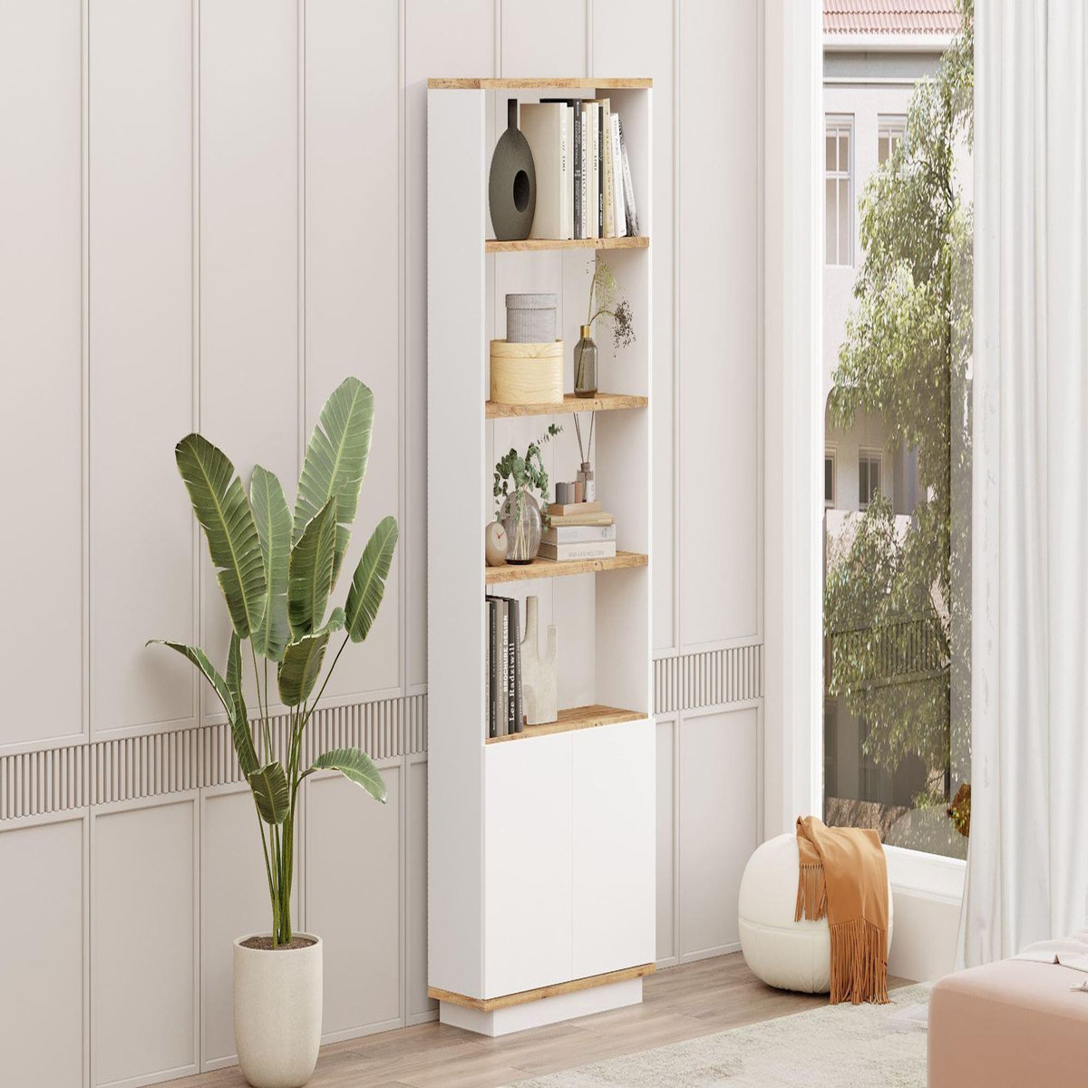 Habitat et Jardin Bibliothèque en bois  FR16  - 75 x 26 x 168 cm - Pin atlantiqueBlanc