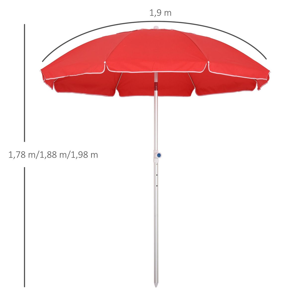 OUTSUNNY Parasol inclinable octogonal Ø 190 cm tissu polyester haute densité anti-UV hauteur réglable mât alu sac de transport inclus rouge