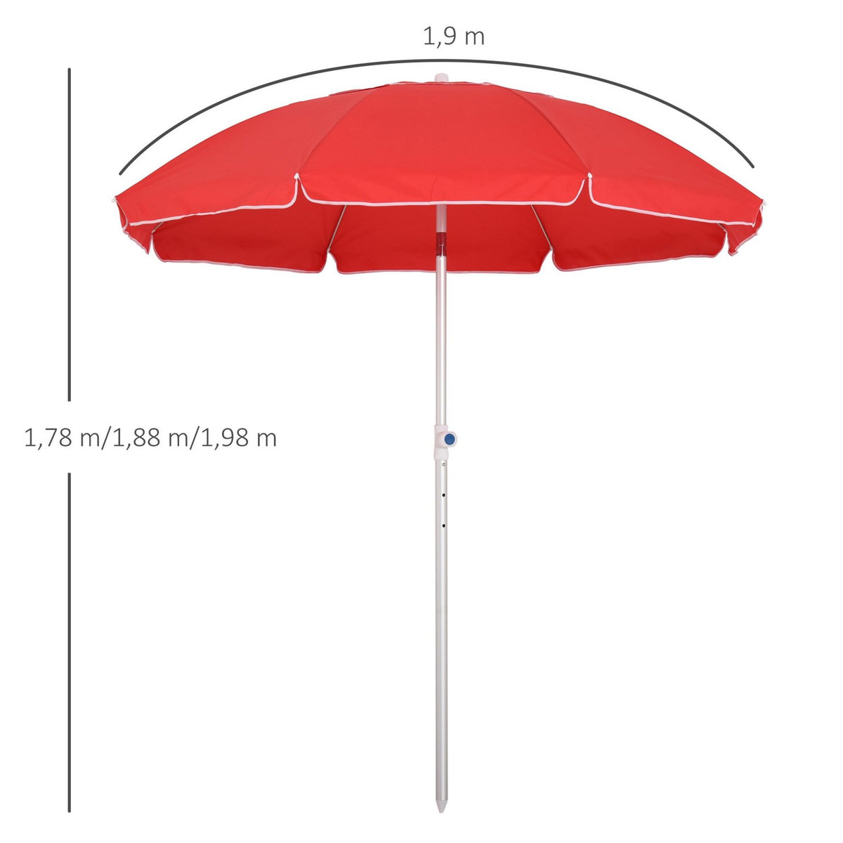 OUTSUNNY Parasol inclinable octogonal Ø 190 cm tissu polyester haute densité anti-UV hauteur réglable mât alu sac de transport inclus rouge