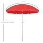 Voir la diapositive 3 : OUTSUNNY Parasol inclinable octogonal Ø 190 cm tissu polyester haute densité anti-UV hauteur réglable mât alu sac de transport inclus rouge