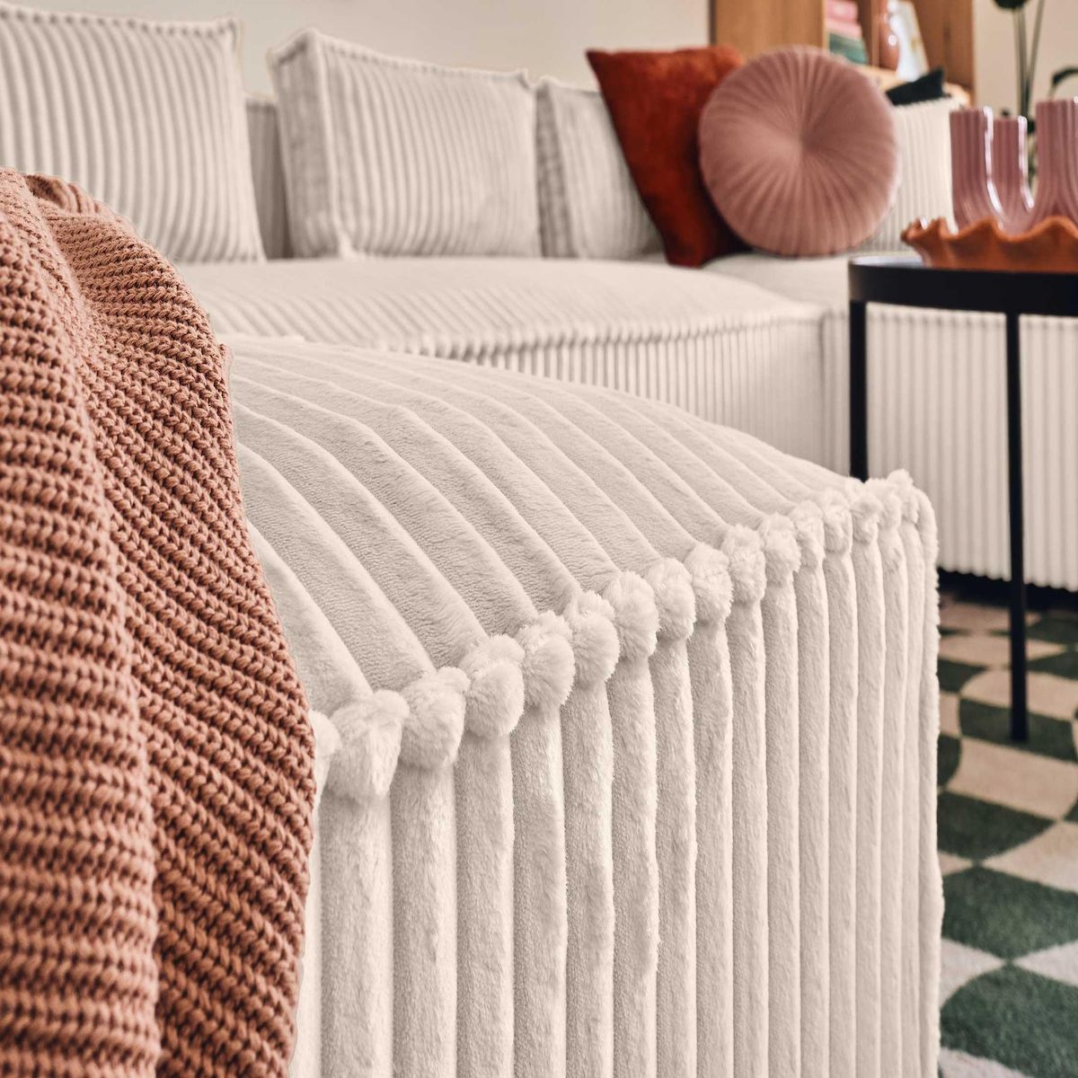 LISA DESIGN Stella - canapé panoramique en u - 7 places - en velours côtelé grosses côtes