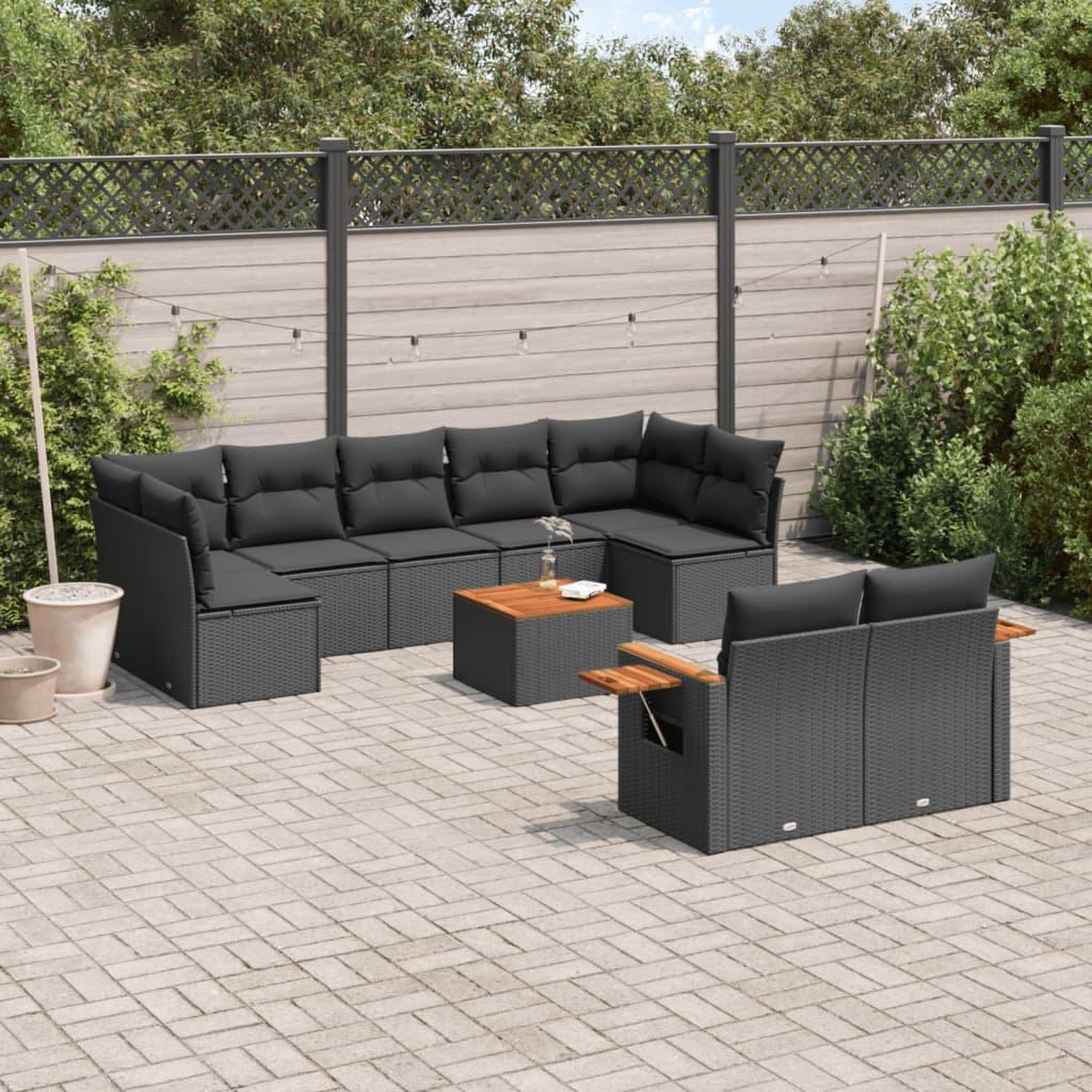VIDAXL Salon de jardin 10 pcs avec coussins noir resine tressee