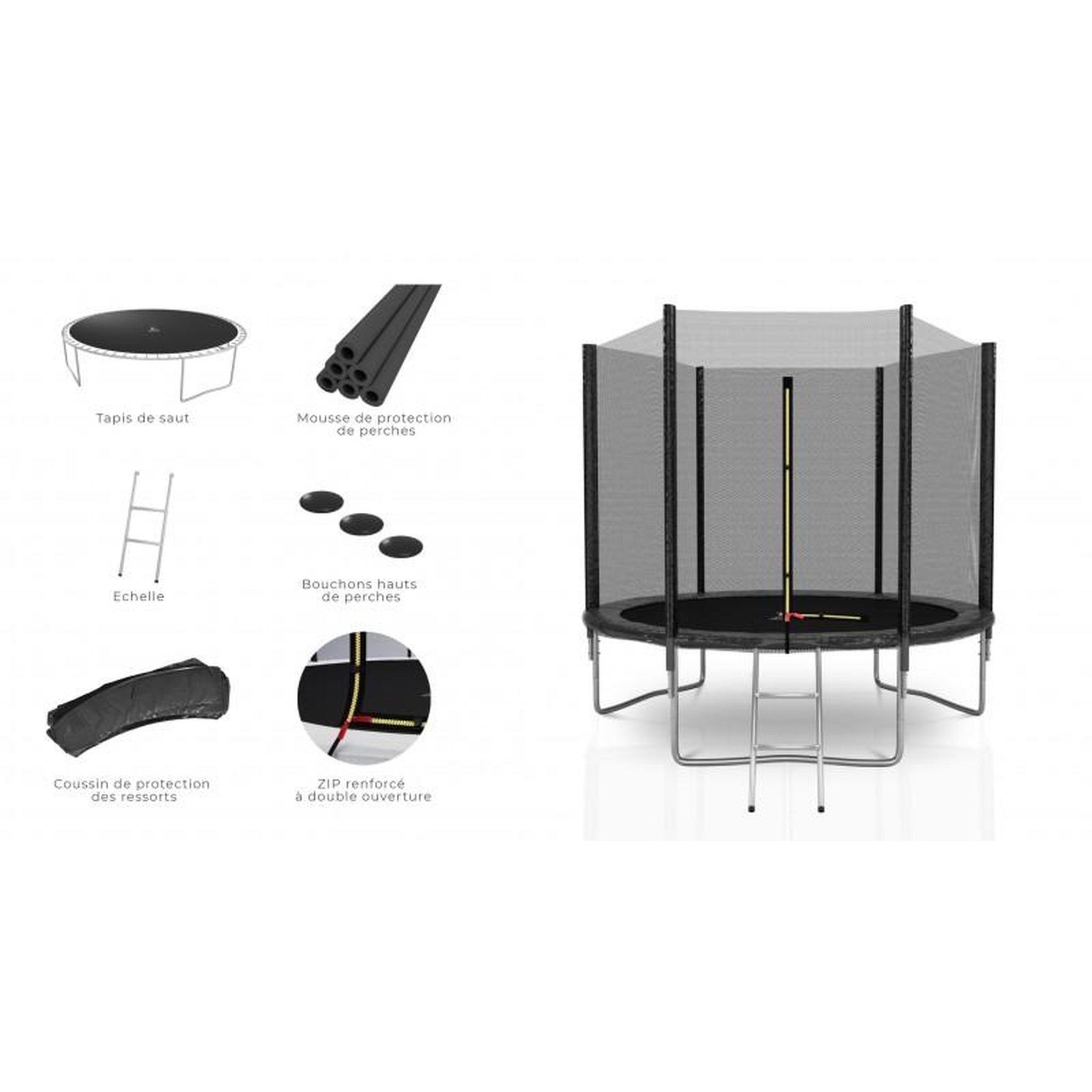 Voir la diapositive 2 : KAIA SPORTS Trampoline extérieur Deluxe 8Ft / ø244cm KAIA SPORTS Trampoline de jardin avec Filet, mousse de protection et échelle