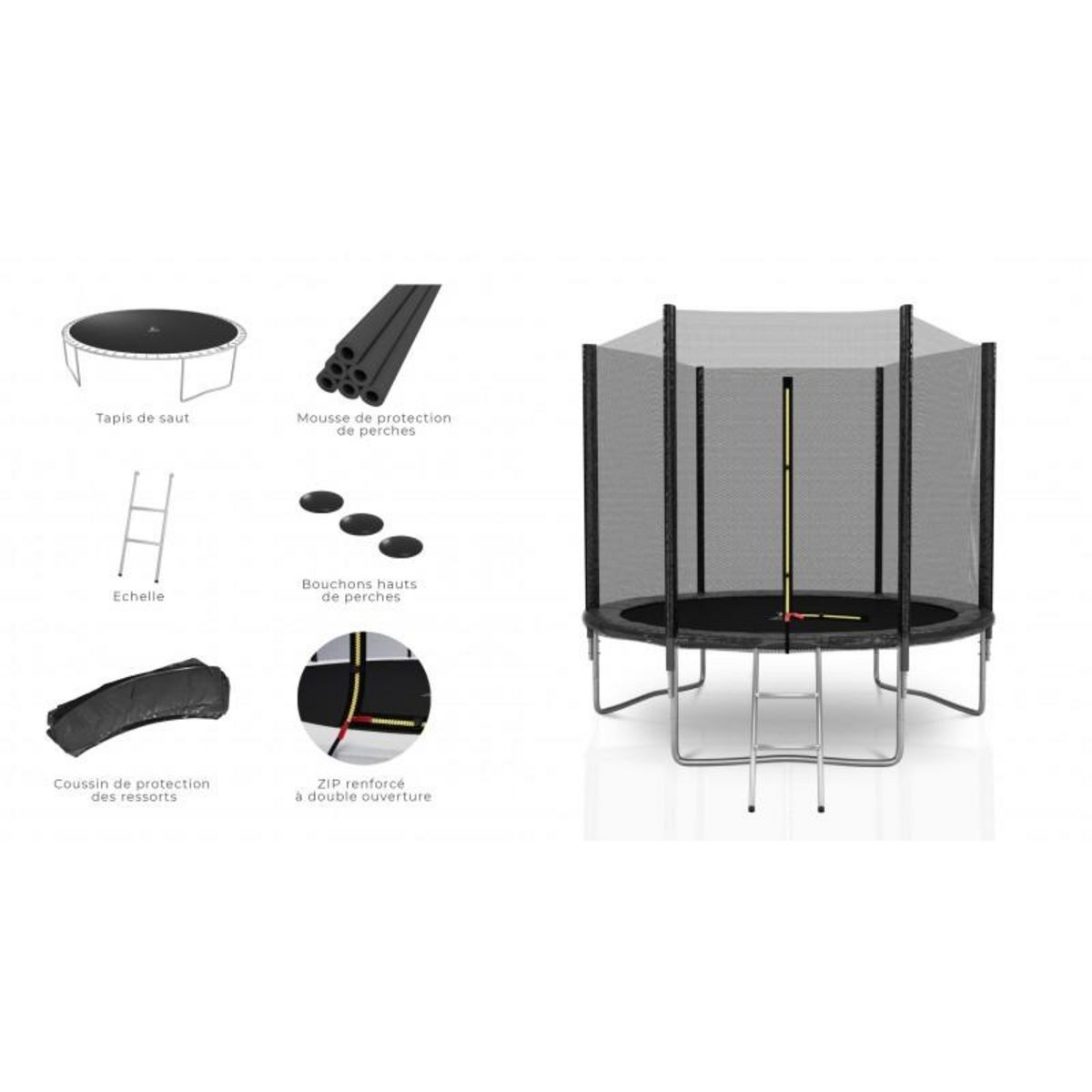 KAIA SPORTS Trampoline extérieur Deluxe 8Ft / ø244cm KAIA SPORTS Trampoline de jardin avec Filet, mousse de protection et échelle
