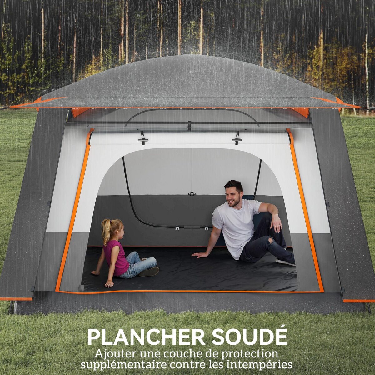 OUTSUNNY Tente de camping familiale 4-5 personnes - portes, fenêtres, sac de transport inclus - dim. 4,3 x 3 x 1,95 m - gris