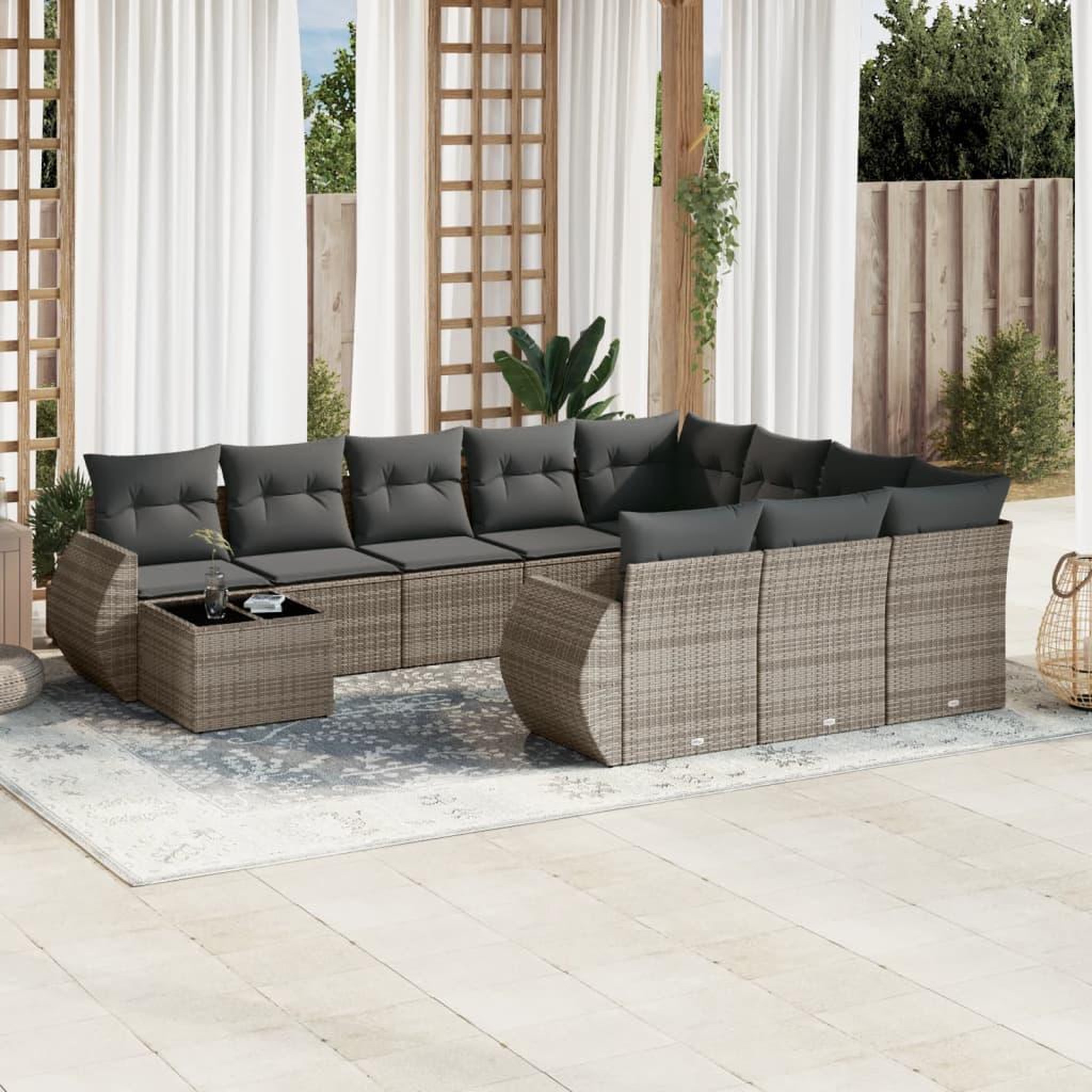 VIDAXL Salon de jardin 11 pcs avec coussins gris resine tressee