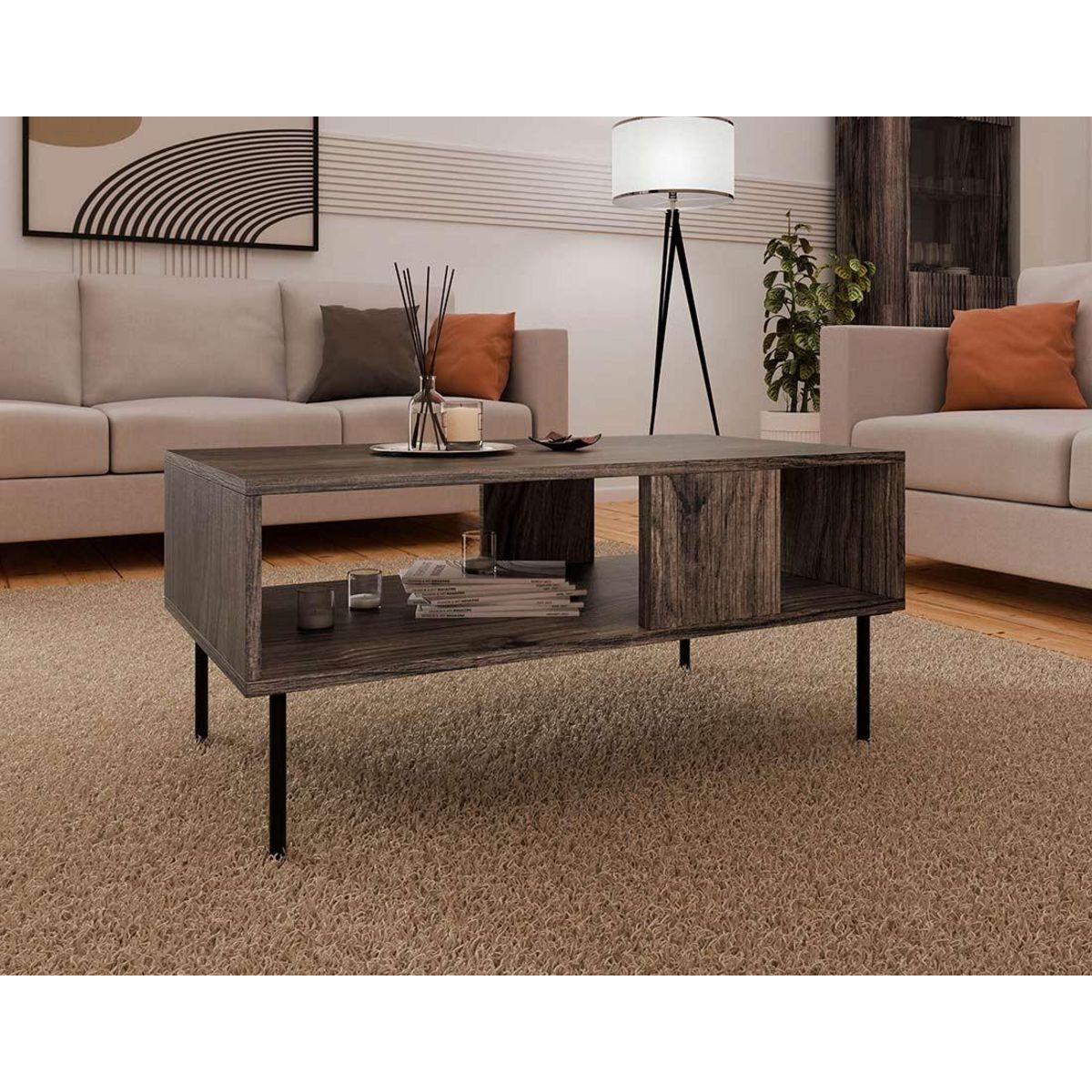 BEST MOBILIER Franco - table basse - effet bois - 1 niche - 100 cm