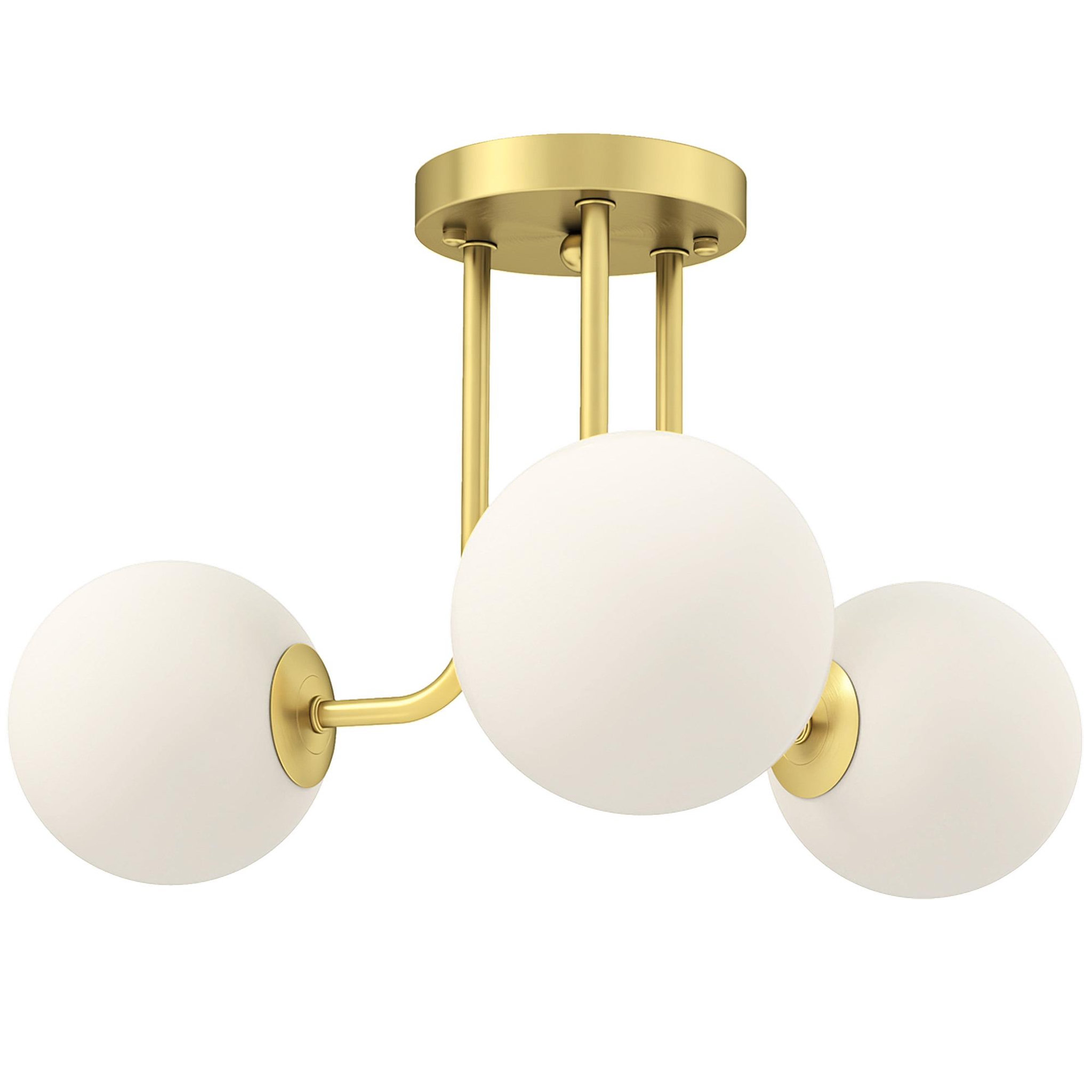 HOMCOM Plafonnier design doré dia. 42 cm 3 lampes boules verre dépoli blanc métal