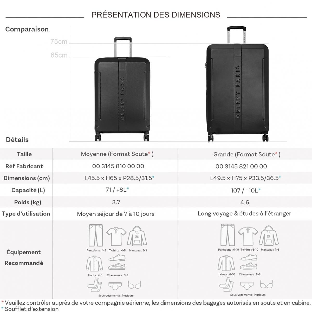 Delsey Lot 2 valises rigides Départ 65cm et 75cm TSA