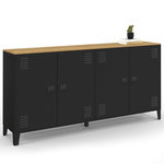 ID MARKET Buffet 160cm ESTER 4 portes en métal noir plateau bois design industriel