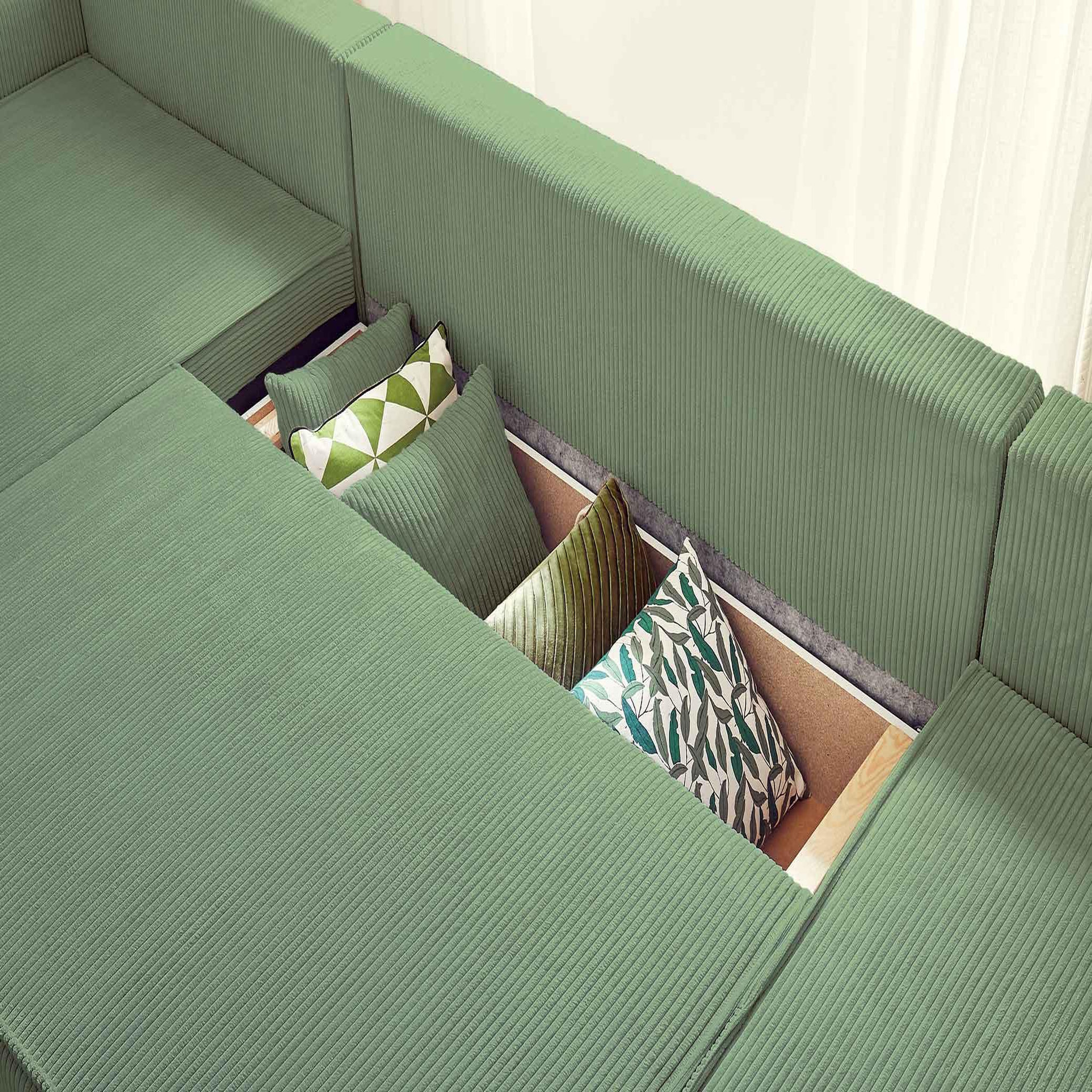 Voir la diapositive 3 : BEST MOBILIER Dellia - canapé panoramique en u - 7 places - convertible - avec coffre - en velours côtelé