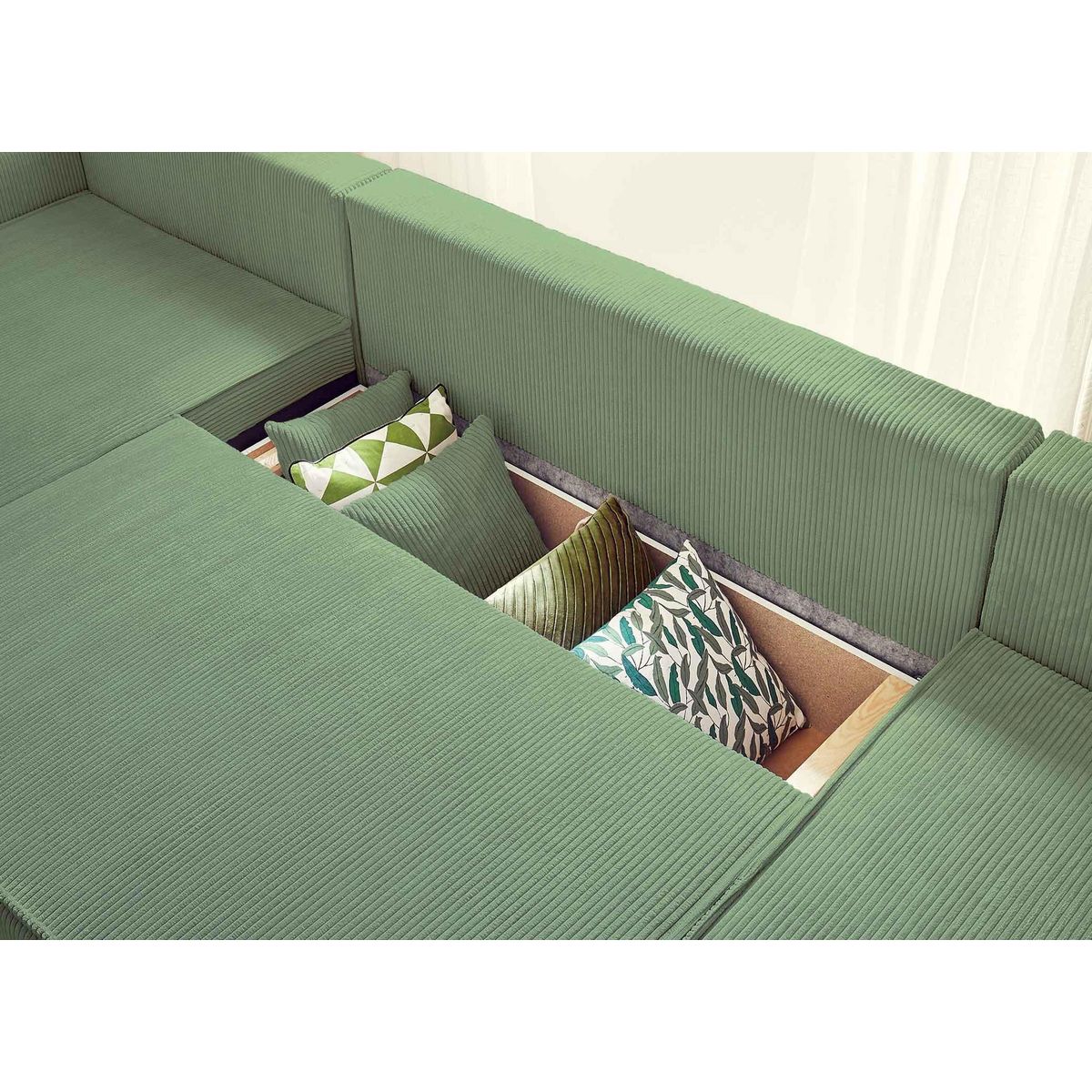 BEST MOBILIER Dellia - canapé panoramique en u - 7 places - convertible - avec coffre - en velours côtelé