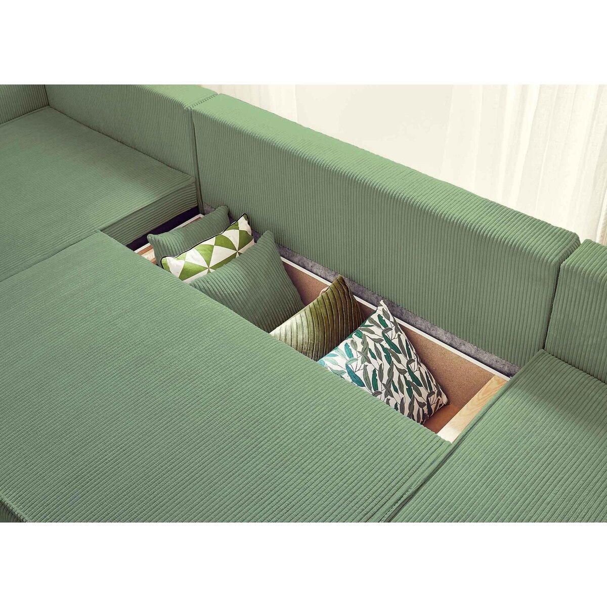 BEST MOBILIER Dellia - canapé panoramique en u - 7 places - convertible - avec coffre - en velours côtelé