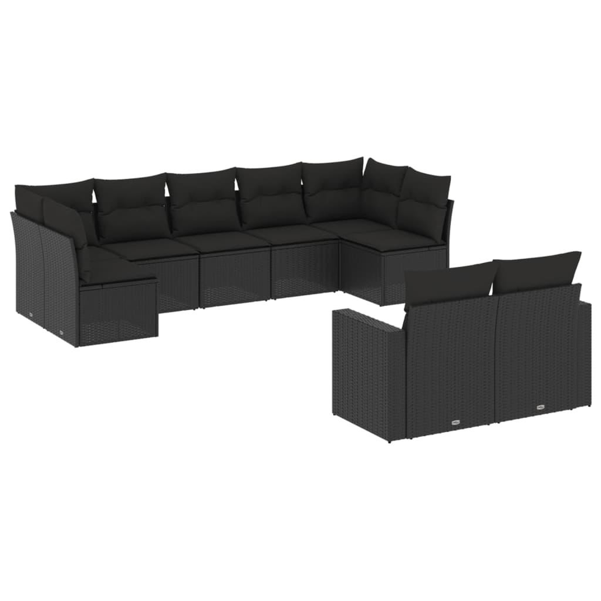 Voir la diapositive 2 : VIDAXL Salon de jardin 9 pcs avec coussins noir resine tressee