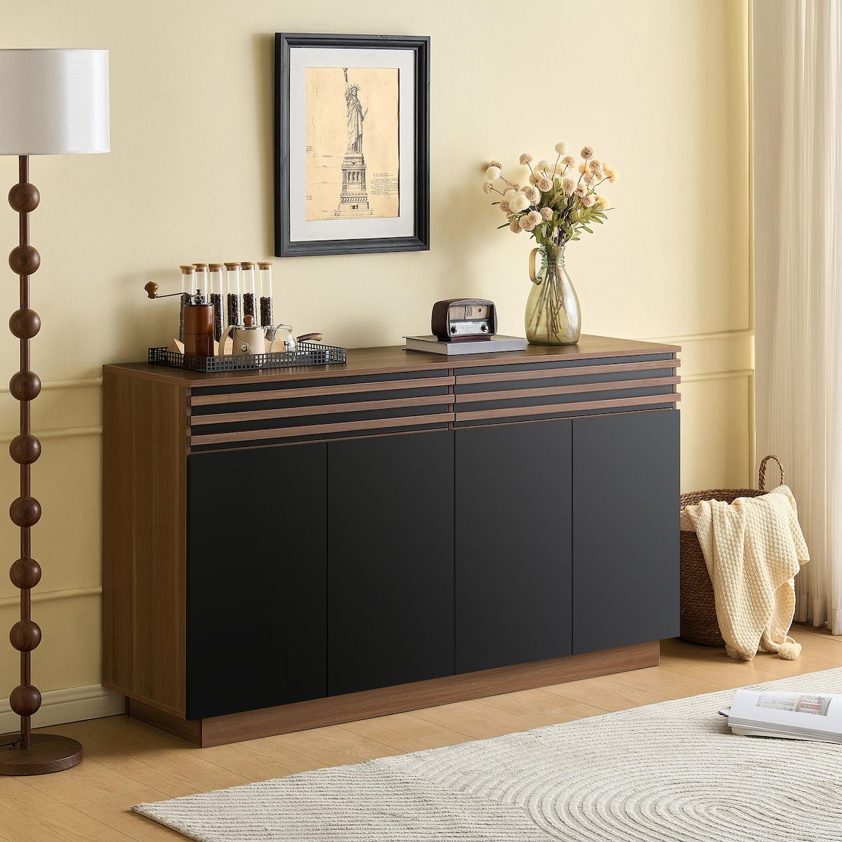 MERAX Buffet 4 porte(s) 2 tiroir(s) - 150 cm marron+noir mdf