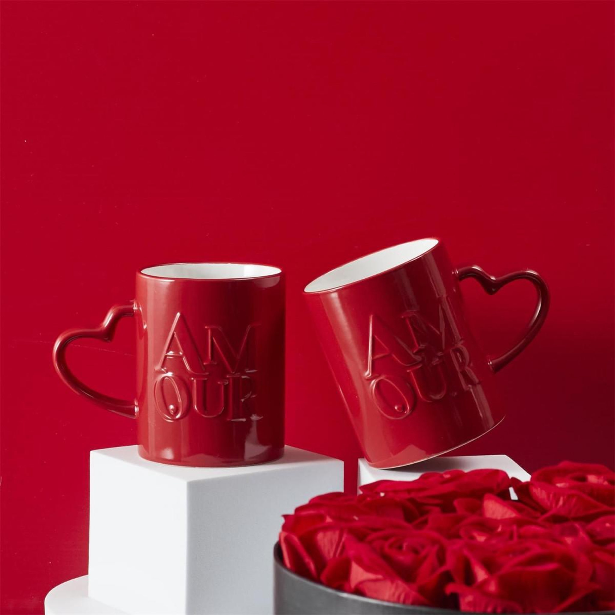 Voir la diapositive 3 : The concept Factory Lot de 2 mugs en céramique  amour  30cl rouge