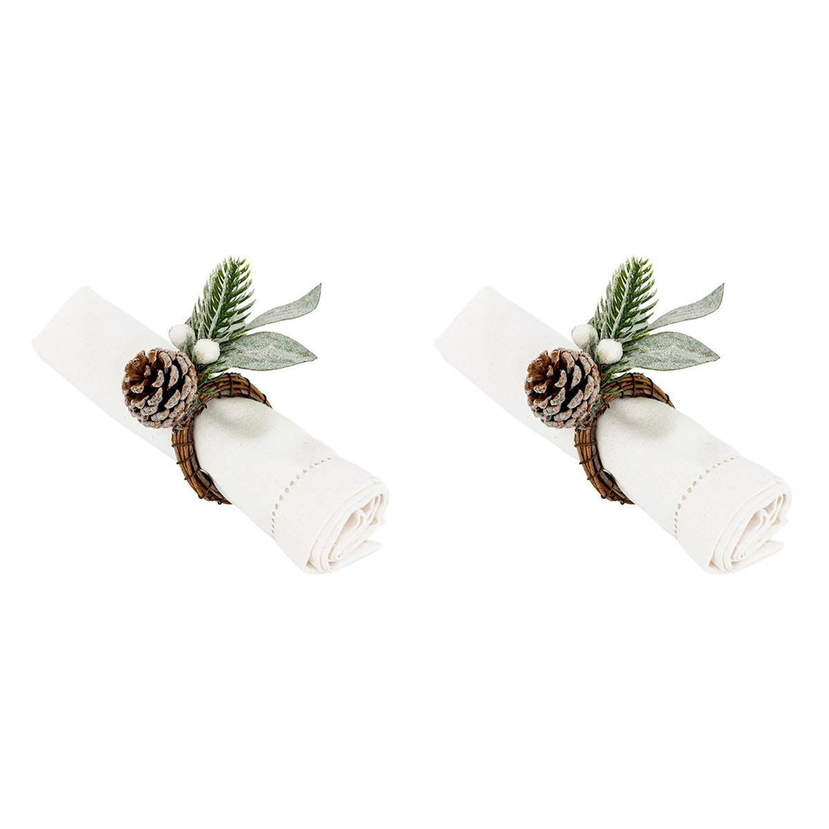 ATMOSPHERA Lot de 2 Ronds de Serviette  Branche Enneigée  10cm Vert