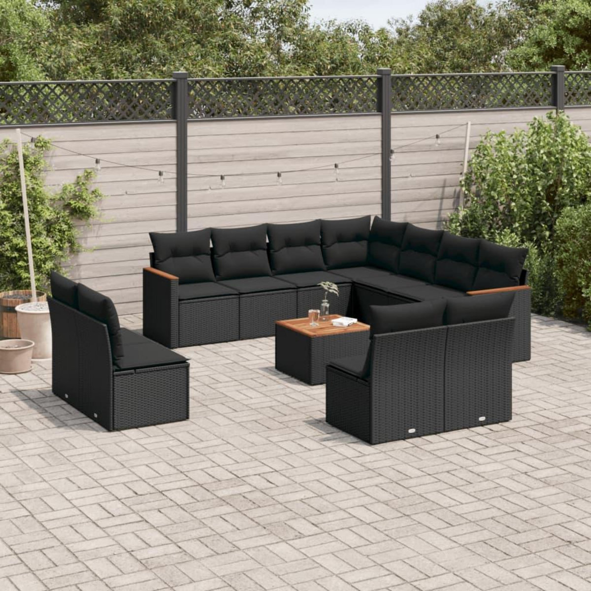 VIDAXL Salon de jardin 12 pcs avec coussins noir resine tressee