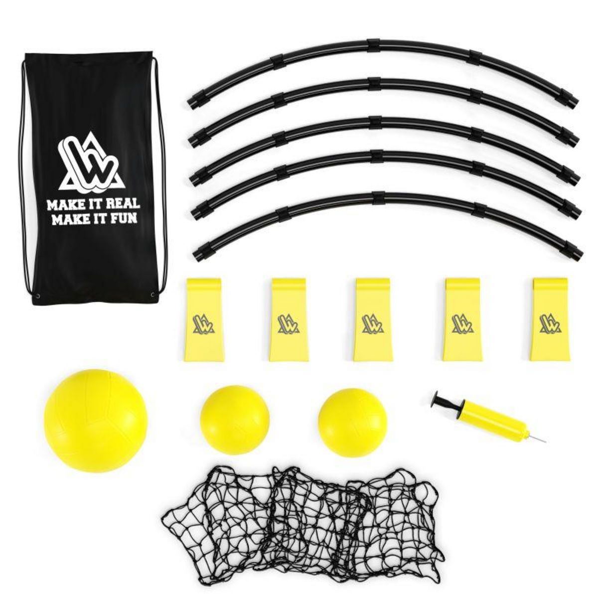WOWSY Set de Smashball jaune 90cm avec 3 ballons, une pompe et un sac de transport