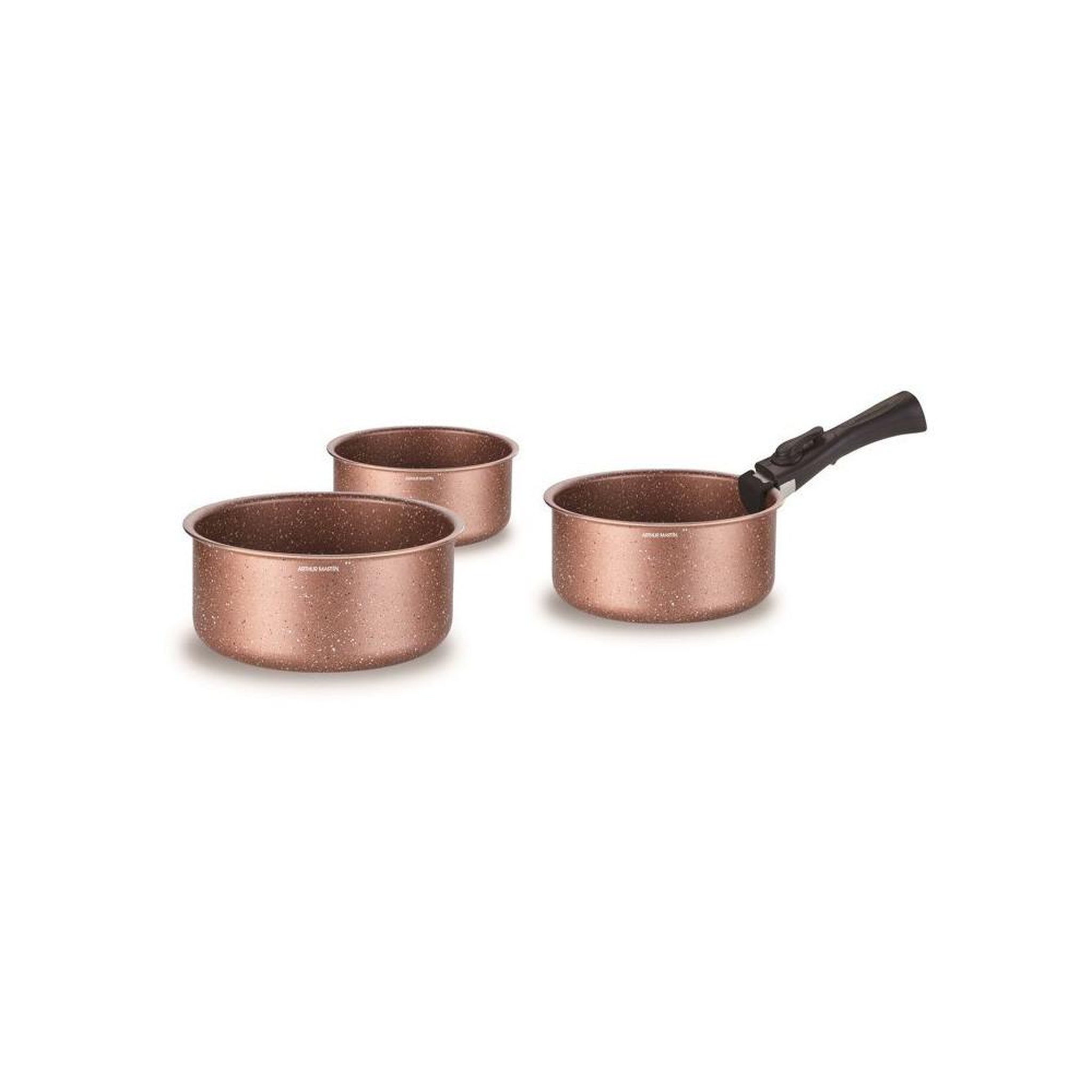 Voir la diapositive 2 : Arthur Martin Arthur martin am2366 – set de 3 casseroles en aluminium terracotta avec poignée amovible