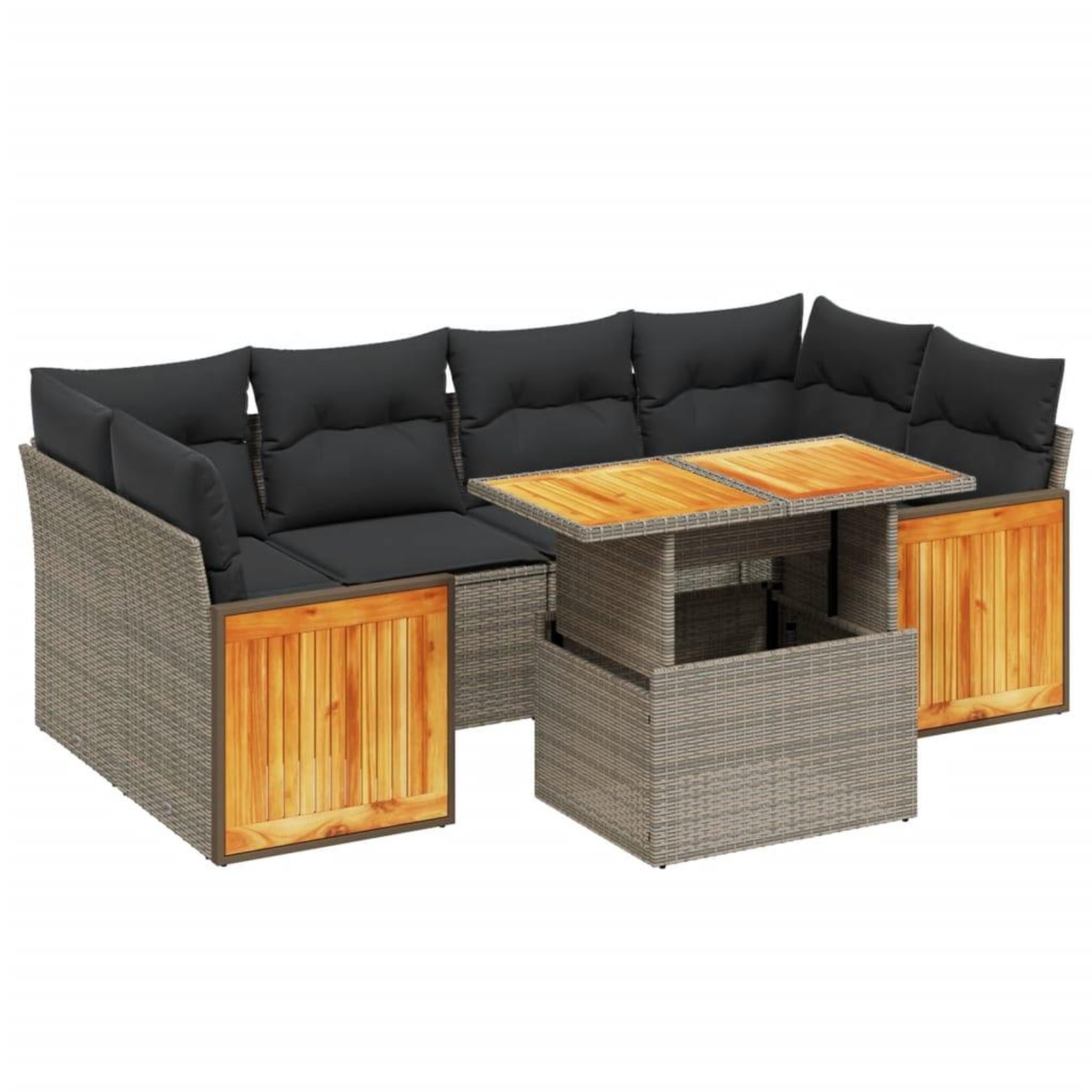 Voir la diapositive 2 : VIDAXL Salon de jardin avec coussins 7 pcs gris resine tressee
