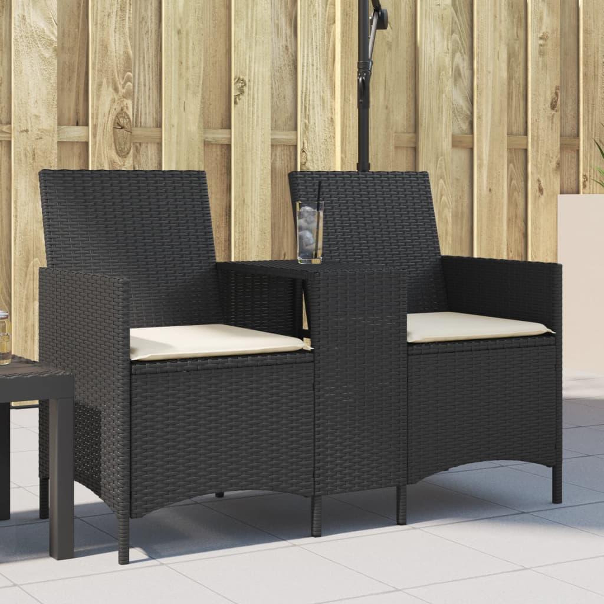 VIDAXL Canape de jardin 2 places avec table et coussins resine tressee