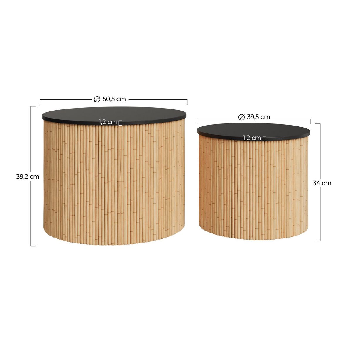 Rendez vous déco Tables basses rondes en rotin et plateau blanc (lot de 2) - Owan