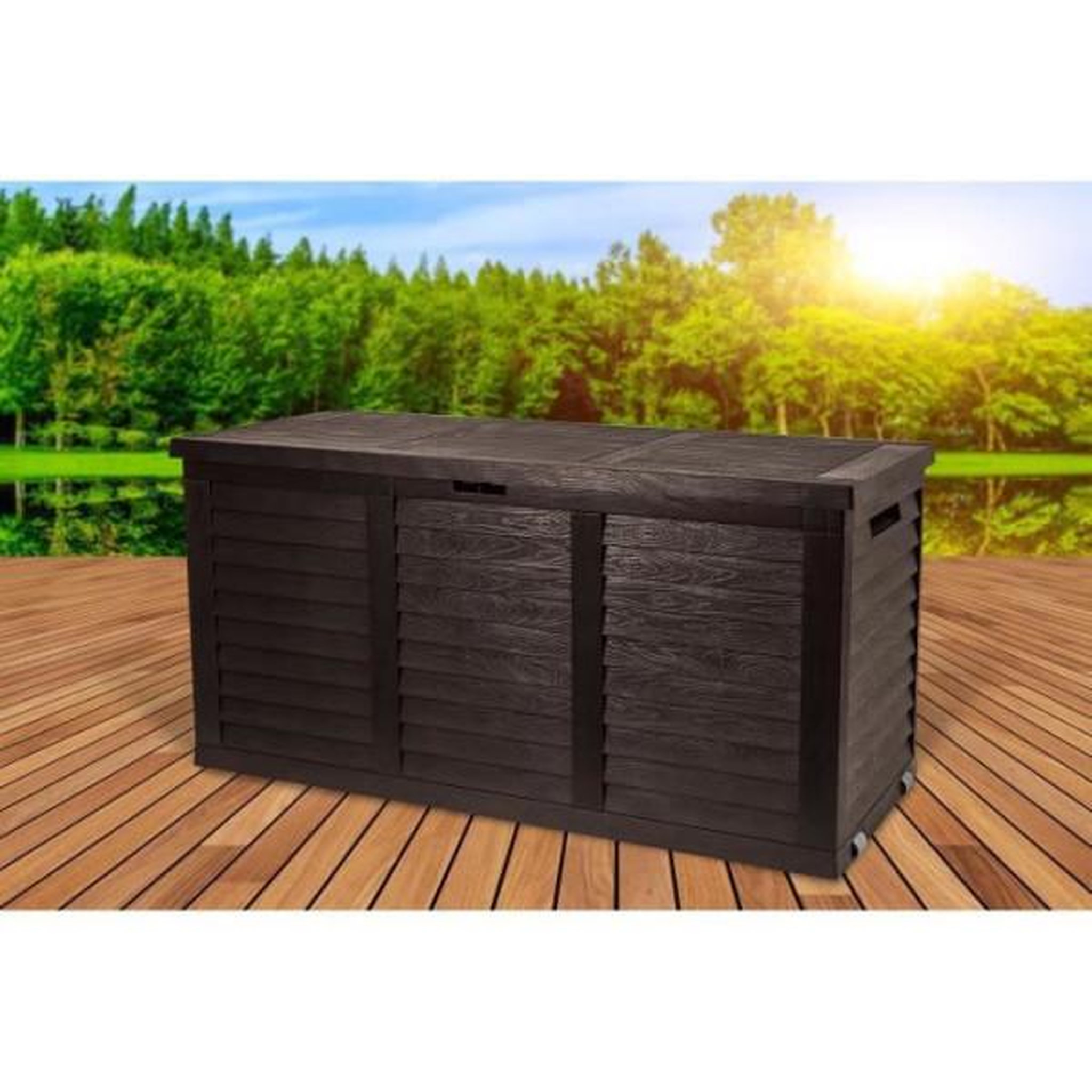 Voir la diapositive 2 : TOOD TOOD Malle / coffre de rangement en résine - 350 L - 119 x 52 x 58 cm - Marron aspect bois