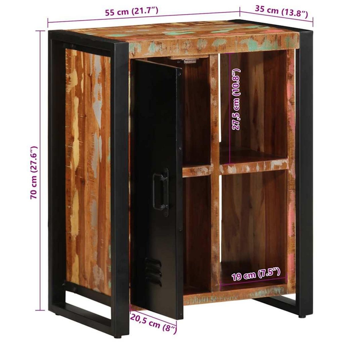 VIDAXL Buffet multicolore 55x35x70 cm bois massif recuperation