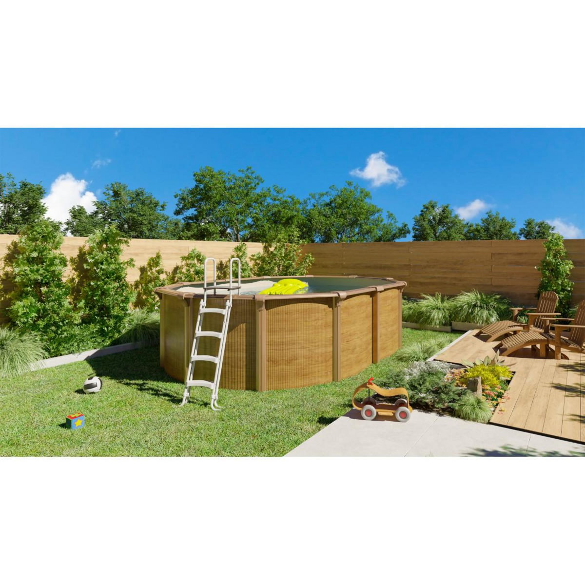 Trigano Piscine métal hors sol aspect bois 5,20 x 3,95 x 1,32 m - pi9570