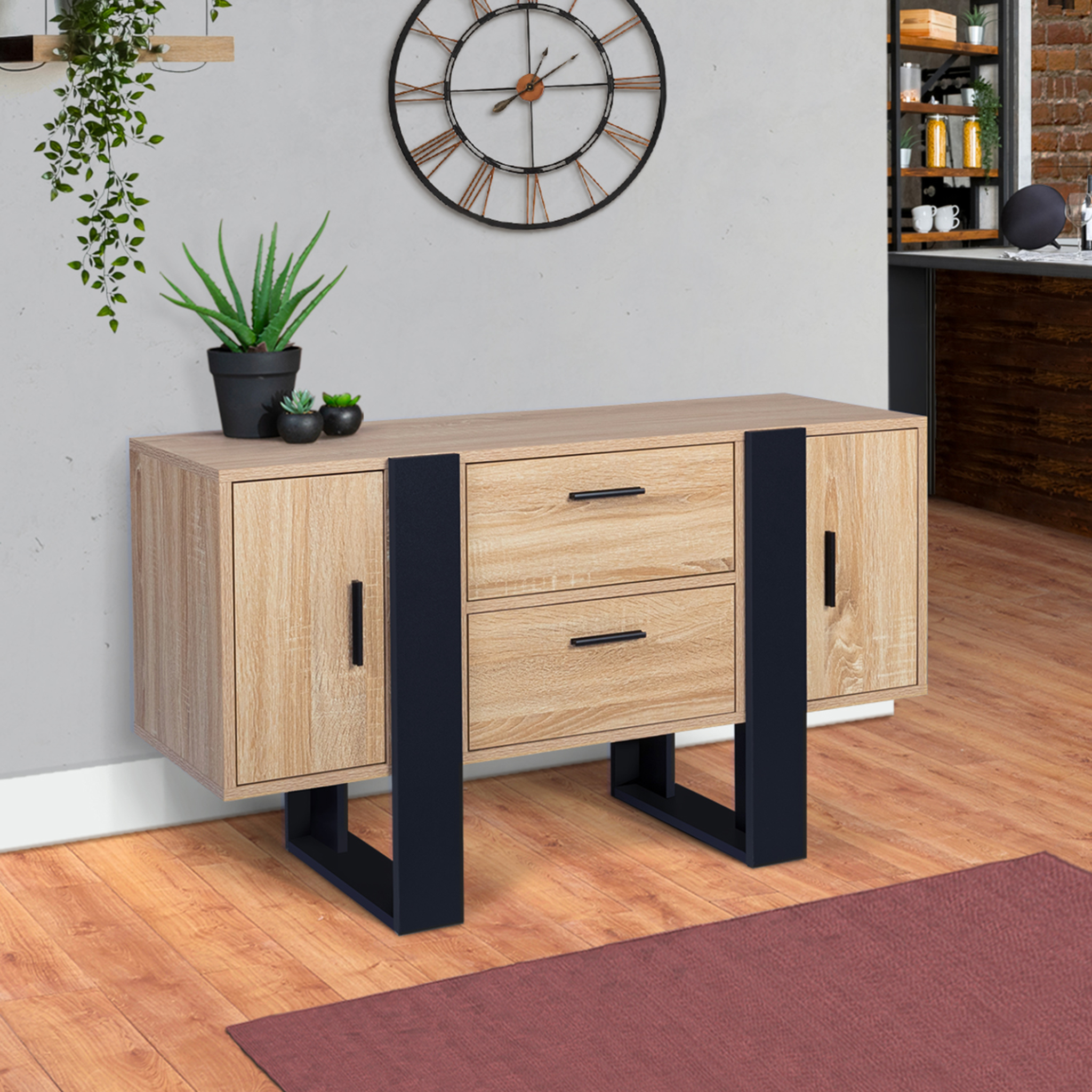 Voir la diapositive 2 : ID MARKET Buffet bas 105 cm phoenix bois et noir