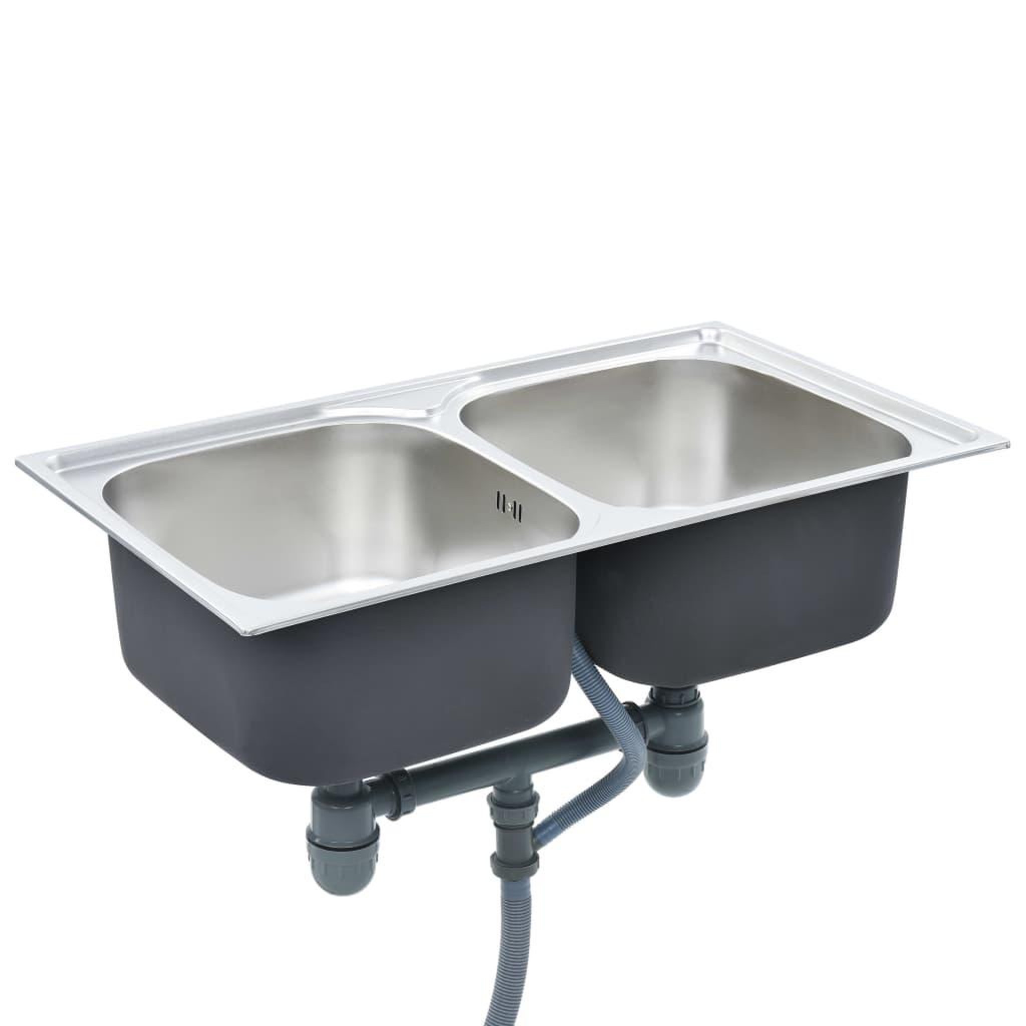 Voir la diapositive 3 : VIDAXL Evier double de cuisine avec crepine et piege Acier inoxydable