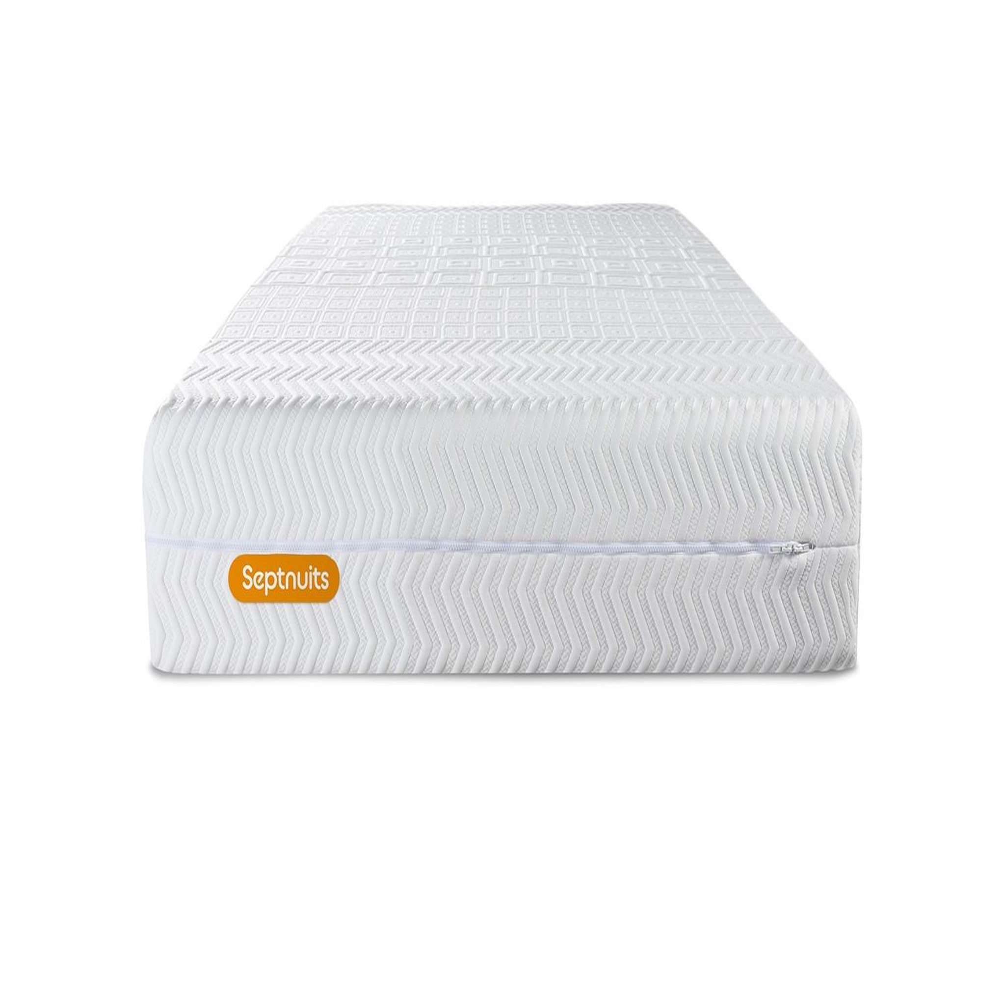 SEPTNUITS Matelas Memo Bio Mousse à mémoire de forme 5 zones de confort Maxi épaisseur Déhoussable. Coloris disponibles : Blanc