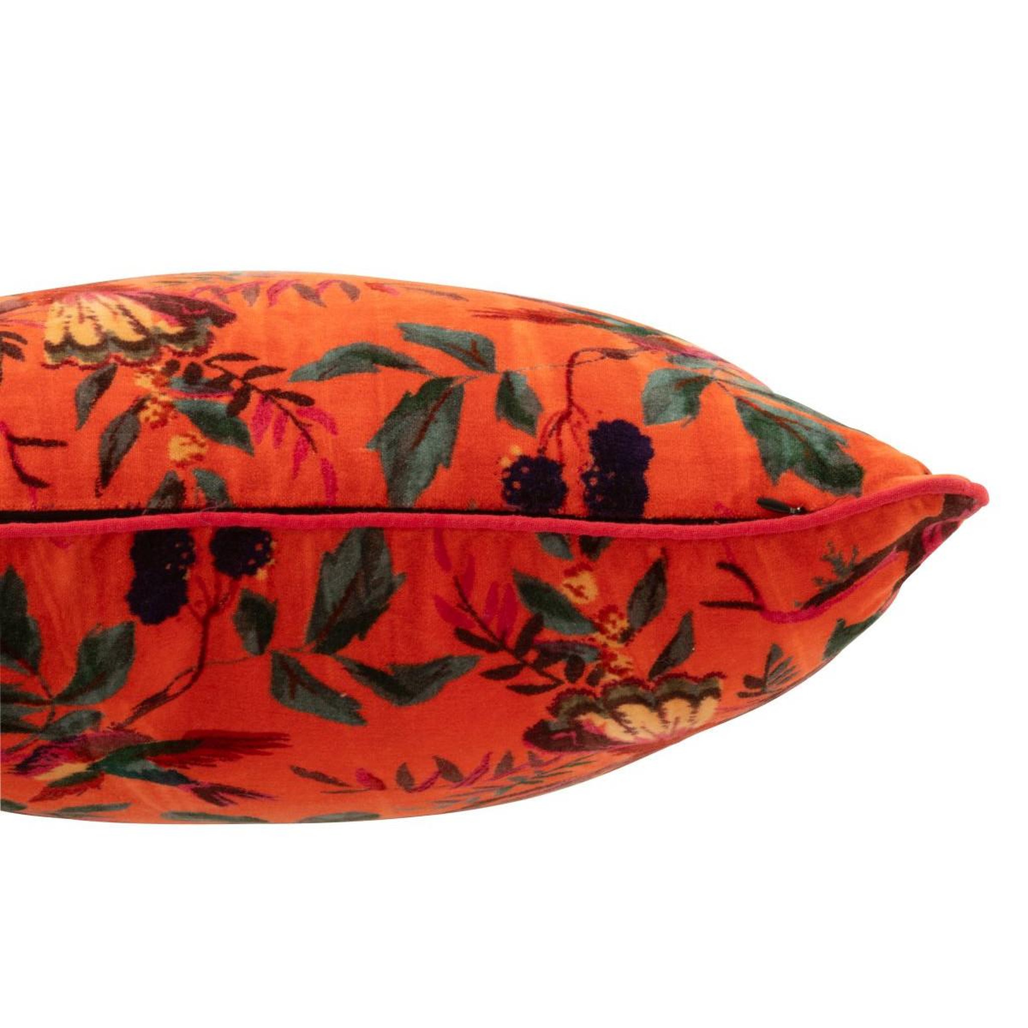 Voir la diapositive 2 : J-LINE Coussin déco en velours  oiseaux fleurs  45x45cm orange