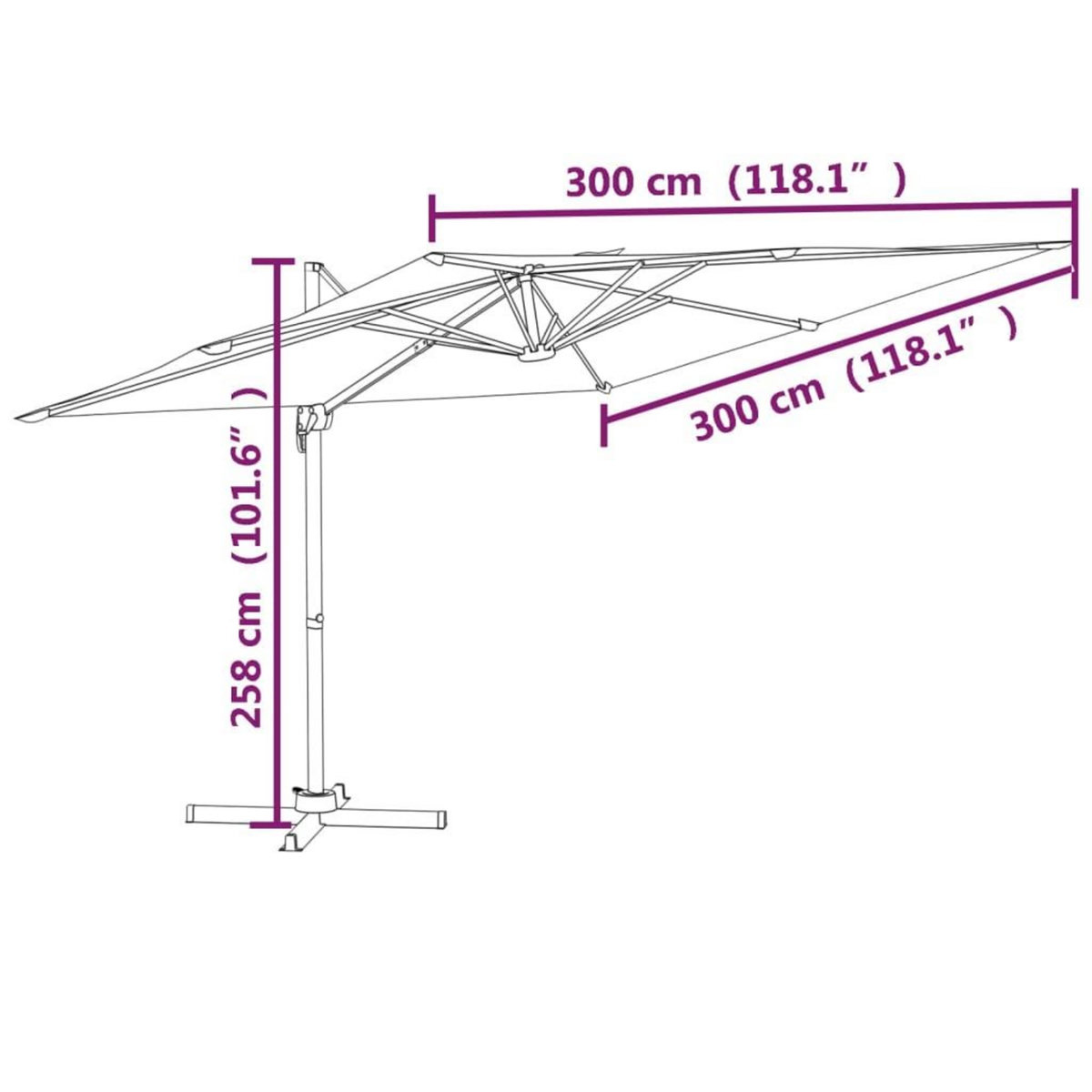 VIDAXL Parasol deporte avec mat en aluminium Terre cuite 300x300 cm