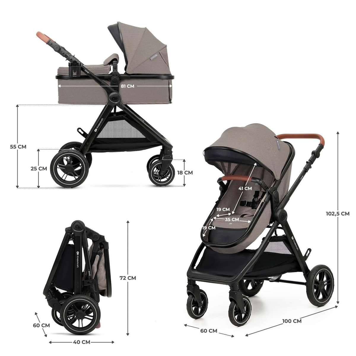 KINDERKRAFT Poussette multifonctionnelle 3 en 1 ESME PRO