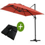 Voir la diapositive 1 : Habitat et Jardin Parasol jardin déporté Alu  Sun 4   - Rectangle - 3 x 4 m - Rouge - Dalles à lester incluses