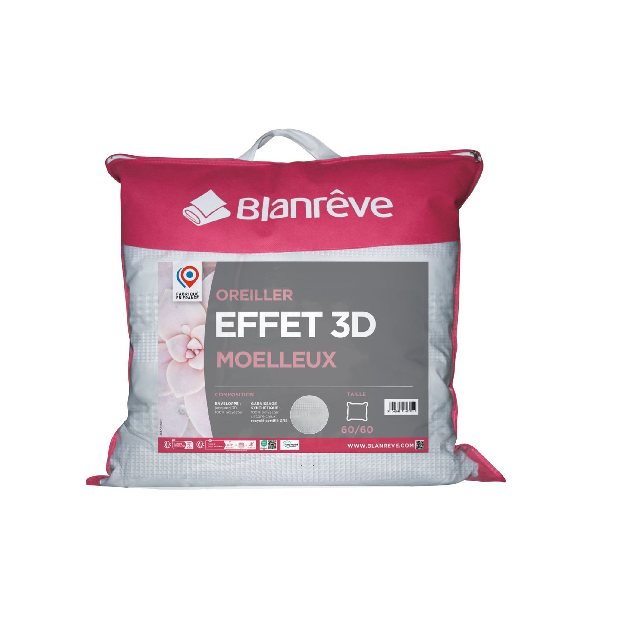 BLANREVE Oreiller confort moelleux effet 3D JACQUARD