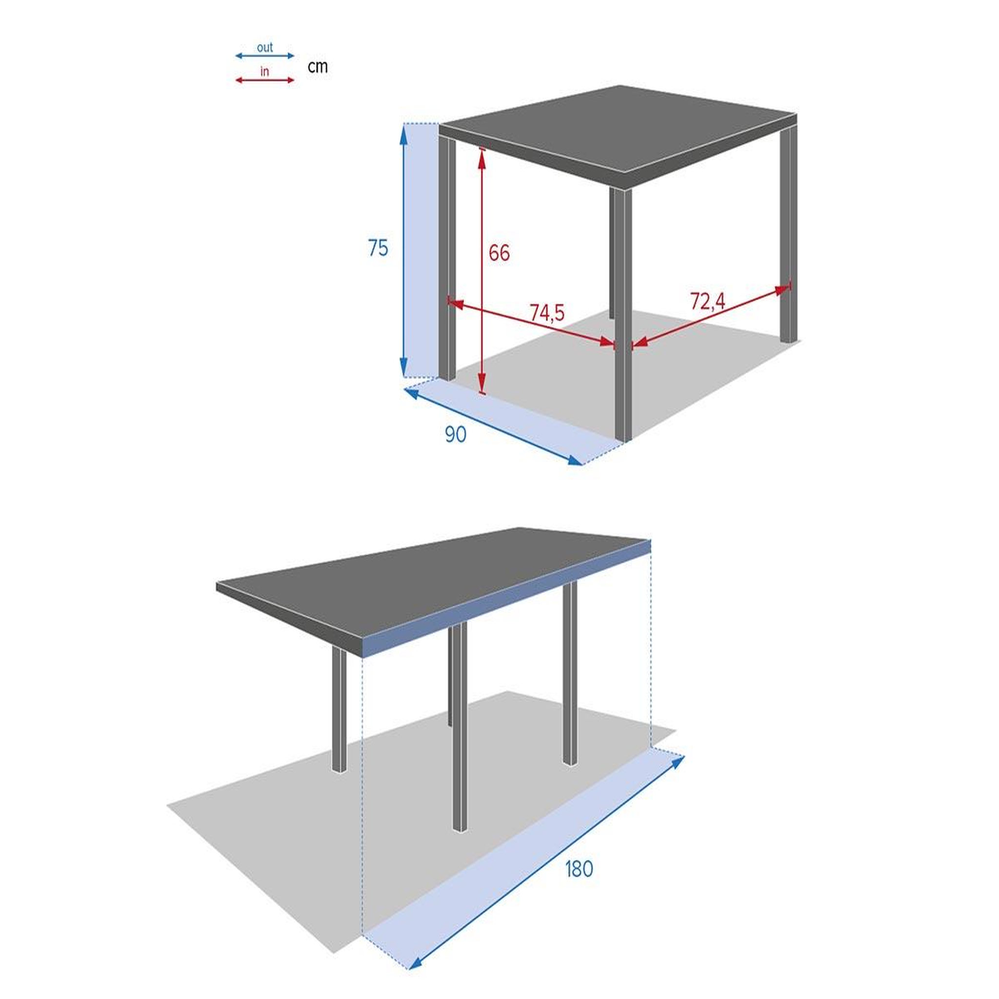 Voir la diapositive 5 : HESPERIDE Table extensible carrée en verre Piazza 4/8 places Gris anthracite - Hespéride