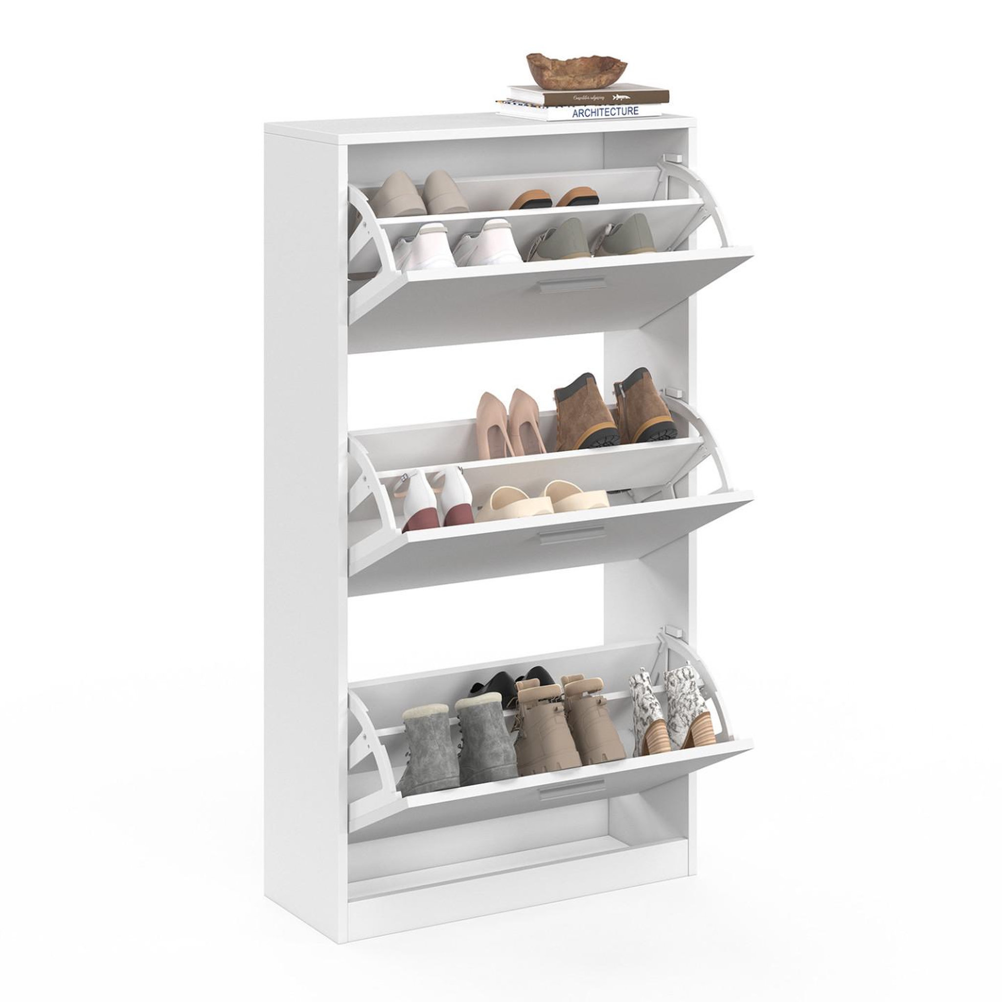 Voir la diapositive 4 : ID MARKET Meuble à chaussures 18 paires klark 3 portes blanc