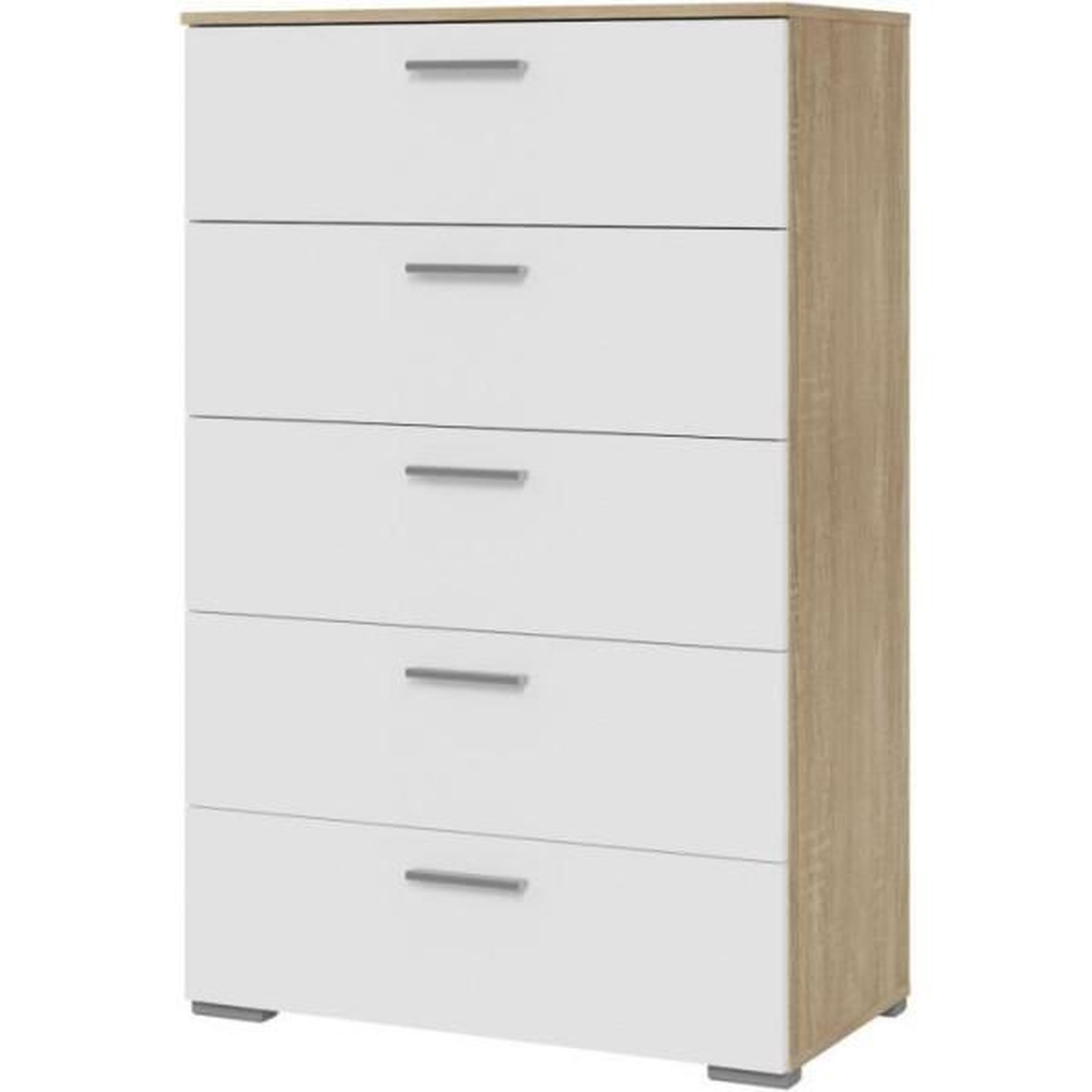 Voir la diapositive 6 : MARKET24 Commode BASJANA - 5 tiroirs - Décor chene sonoma et blanc mat - L80,2 x P41,3 x H123,8 cm