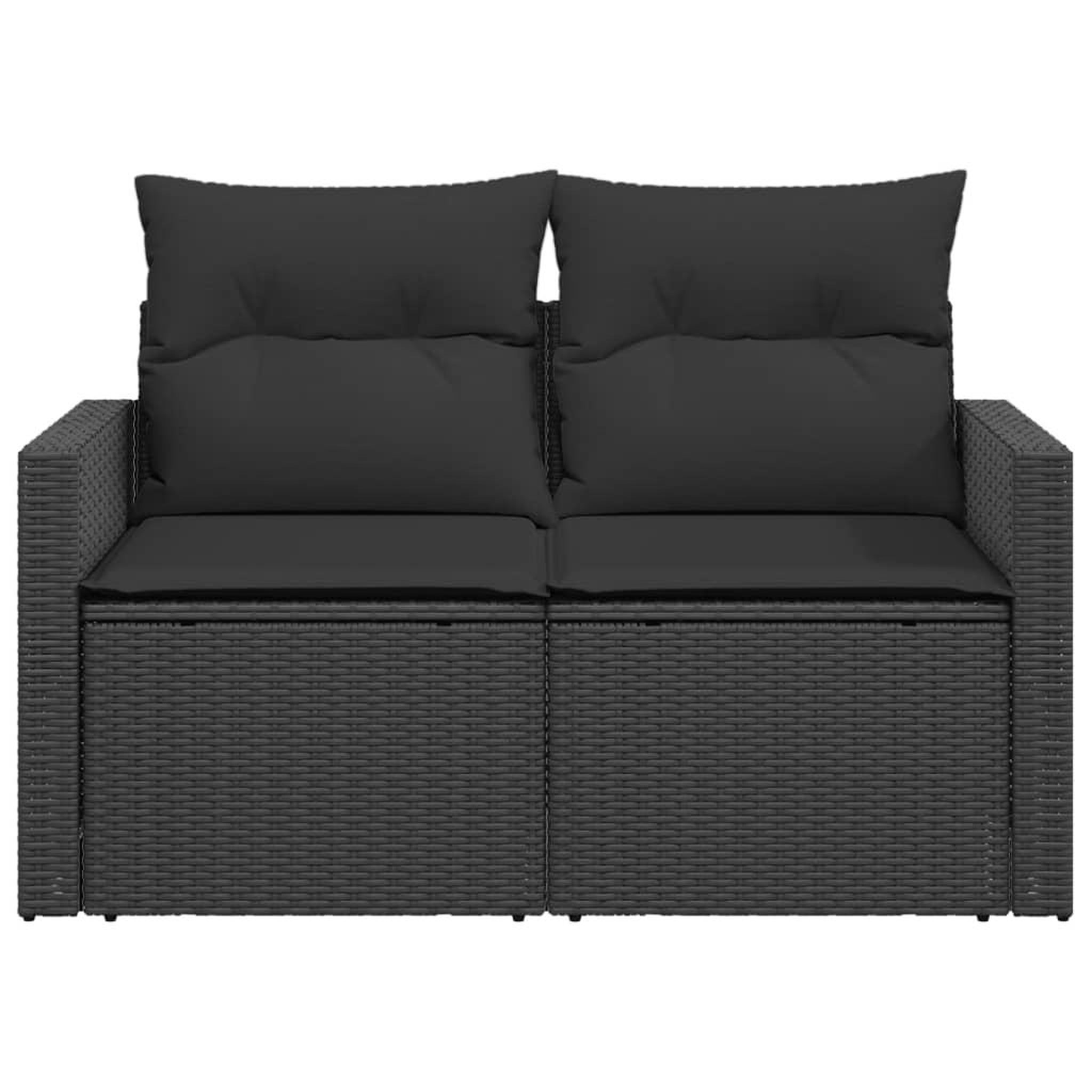 Voir la diapositive 4 : VIDAXL Canape de jardin avec coussins 2 places noir resine tressee