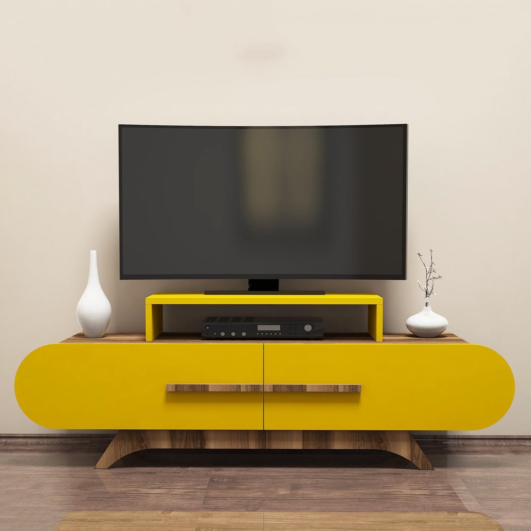 Voir la diapositive 3 : Habitat et Jardin Meuble tv en bois  rose  - 145 x 36 x 49 cm - noyerjaune